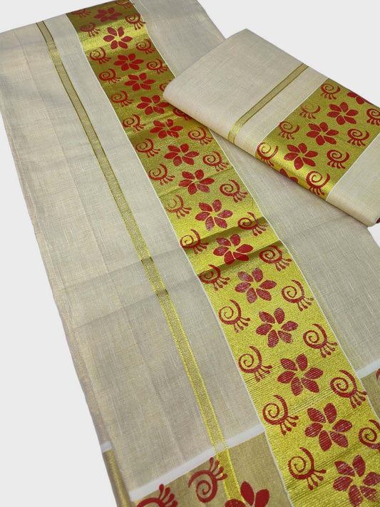 Kerala Single Printed Set Mundu Neriyathum