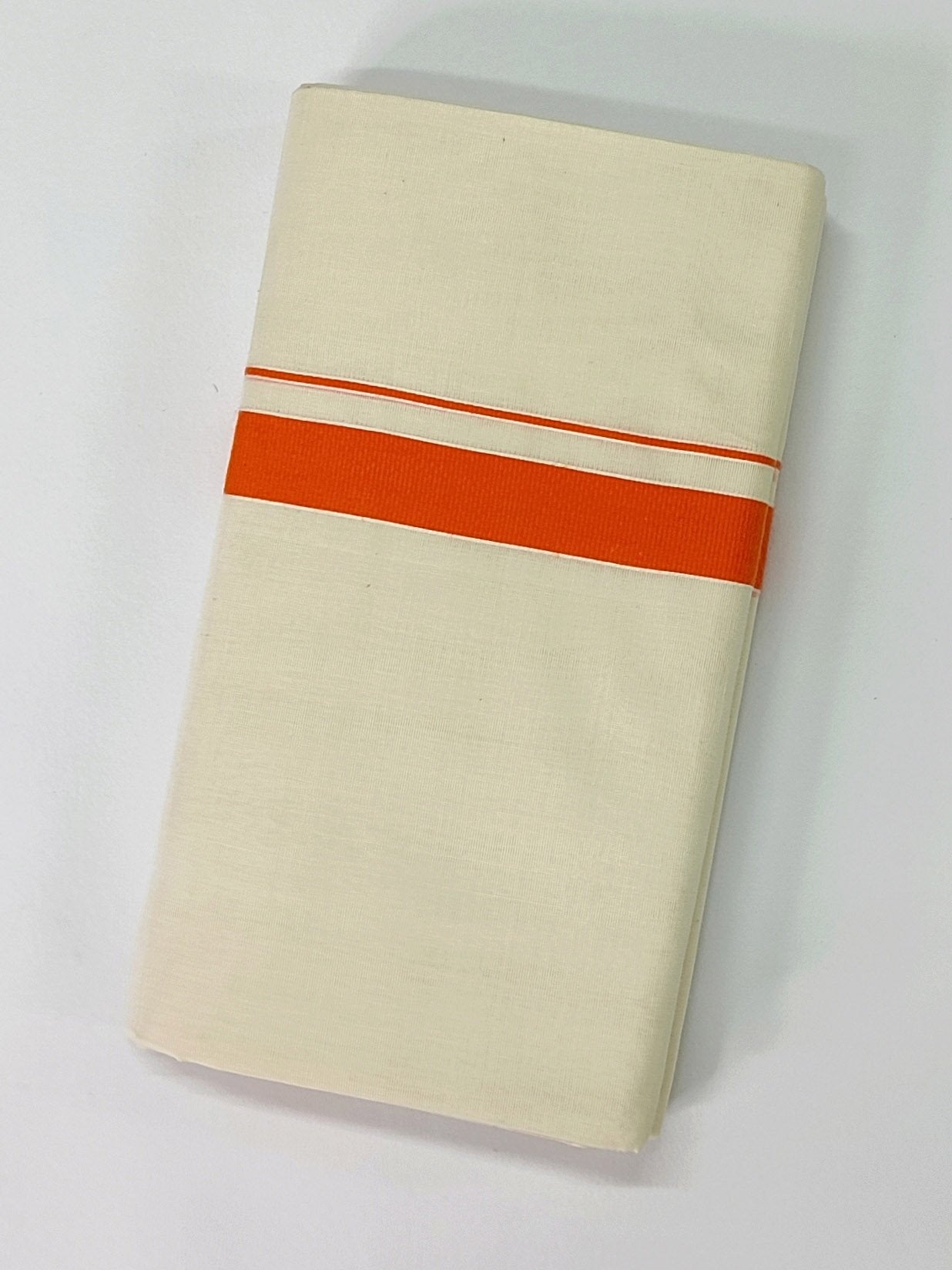 Kerala Handloom Mundu/Dhoti Pure Cotton with Orange Border