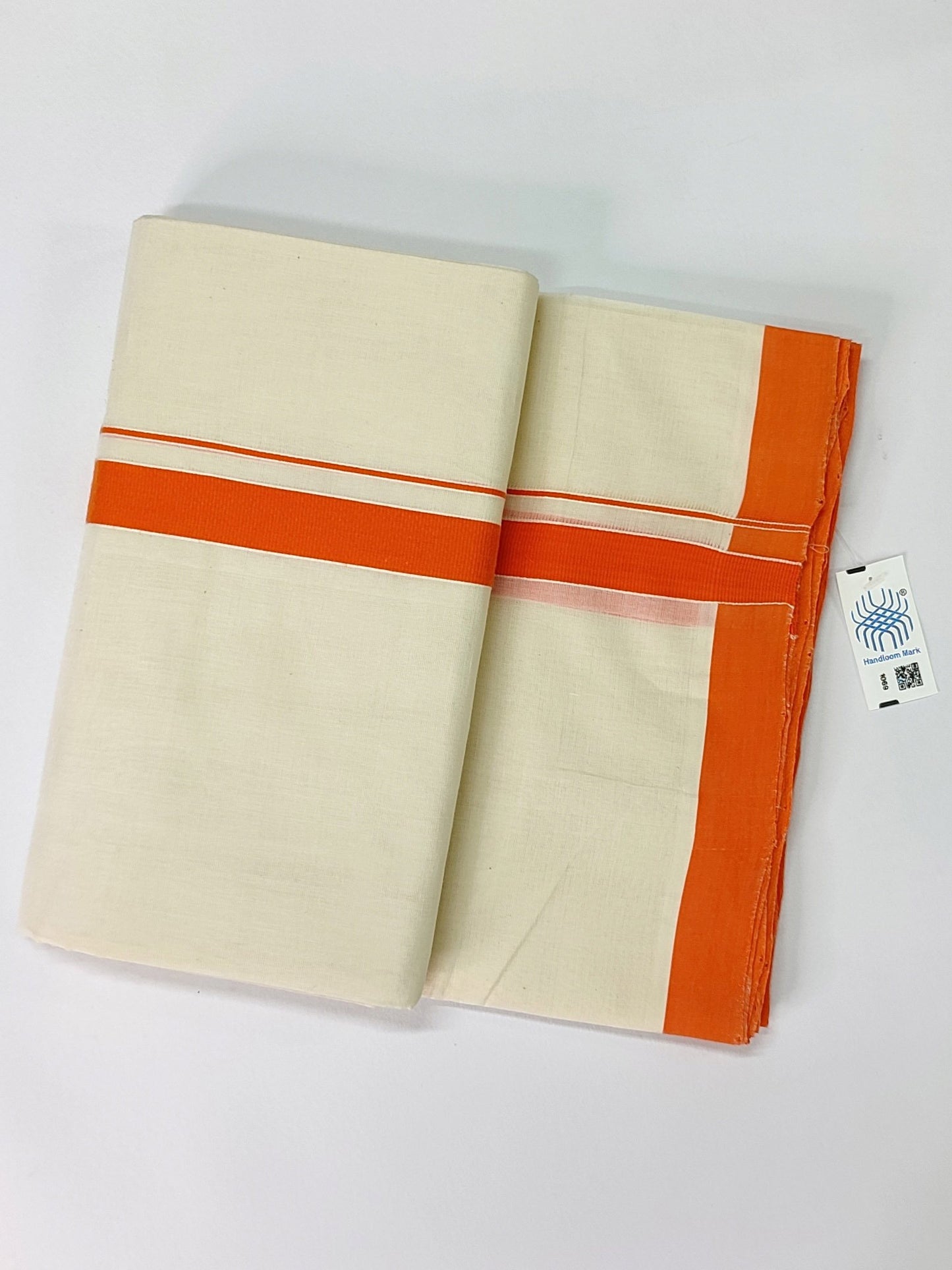 Kerala Handloom Mundu/Dhoti Pure Cotton with Orange Border