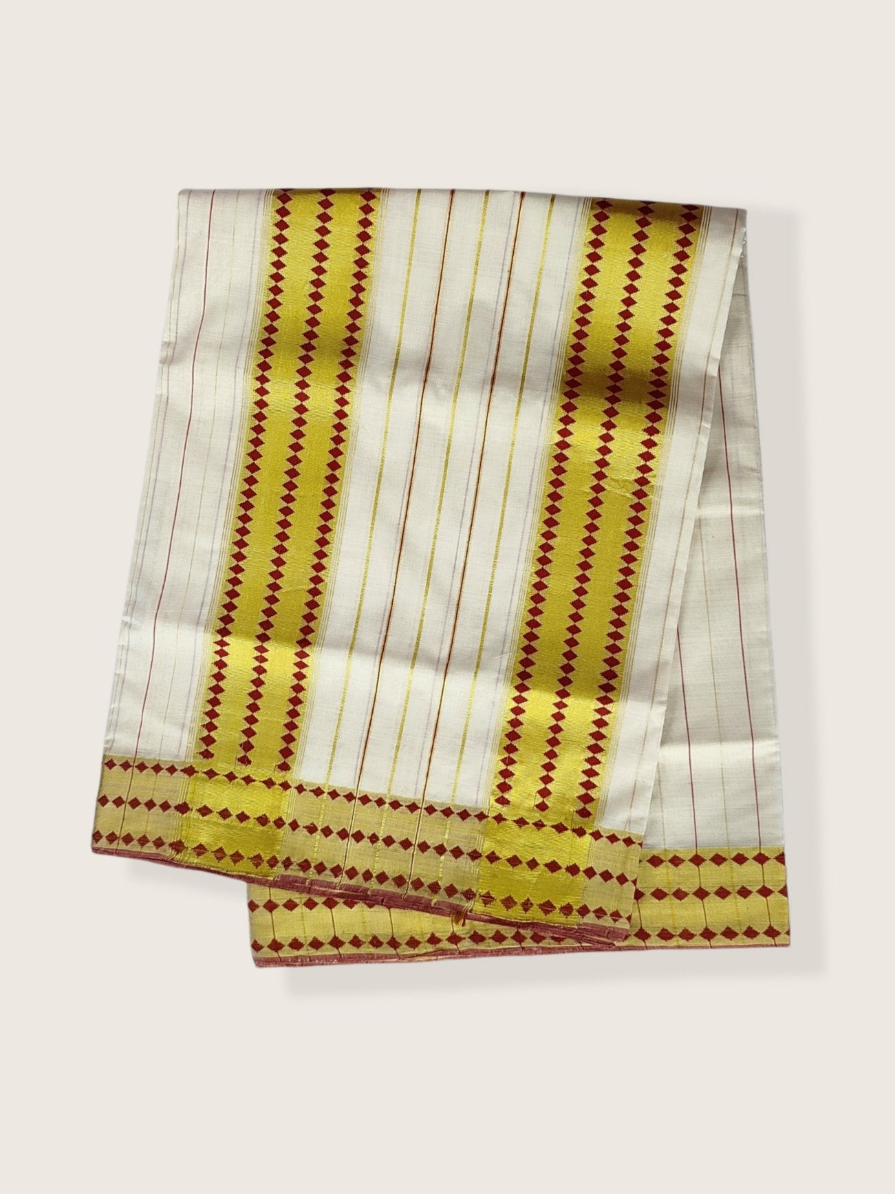 Kerala Kasavu Saree Premium Balaramapuram Handloom with Dark Red Desgin with Line Body