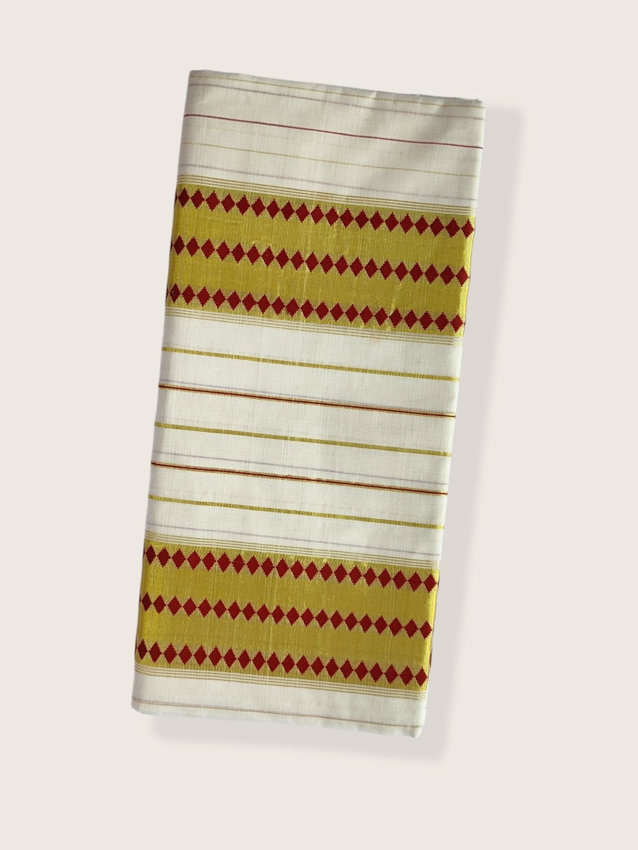 Kerala Kasavu Saree Premium Balaramapuram Handloom with Dark Red Desgin with Line Body