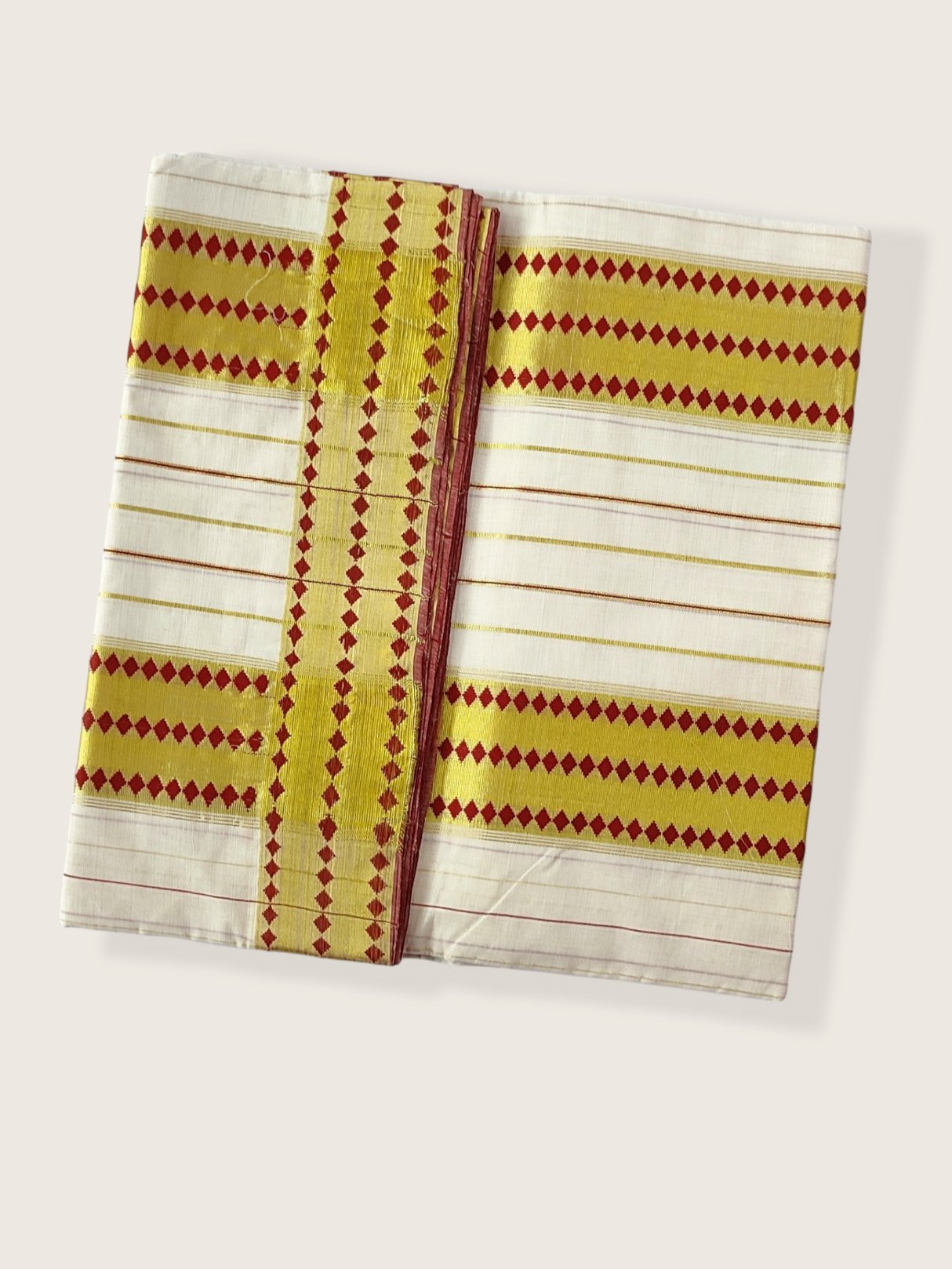 Kerala Kasavu Saree Premium Balaramapuram Handloom with Dark Red Desgin with Line Body