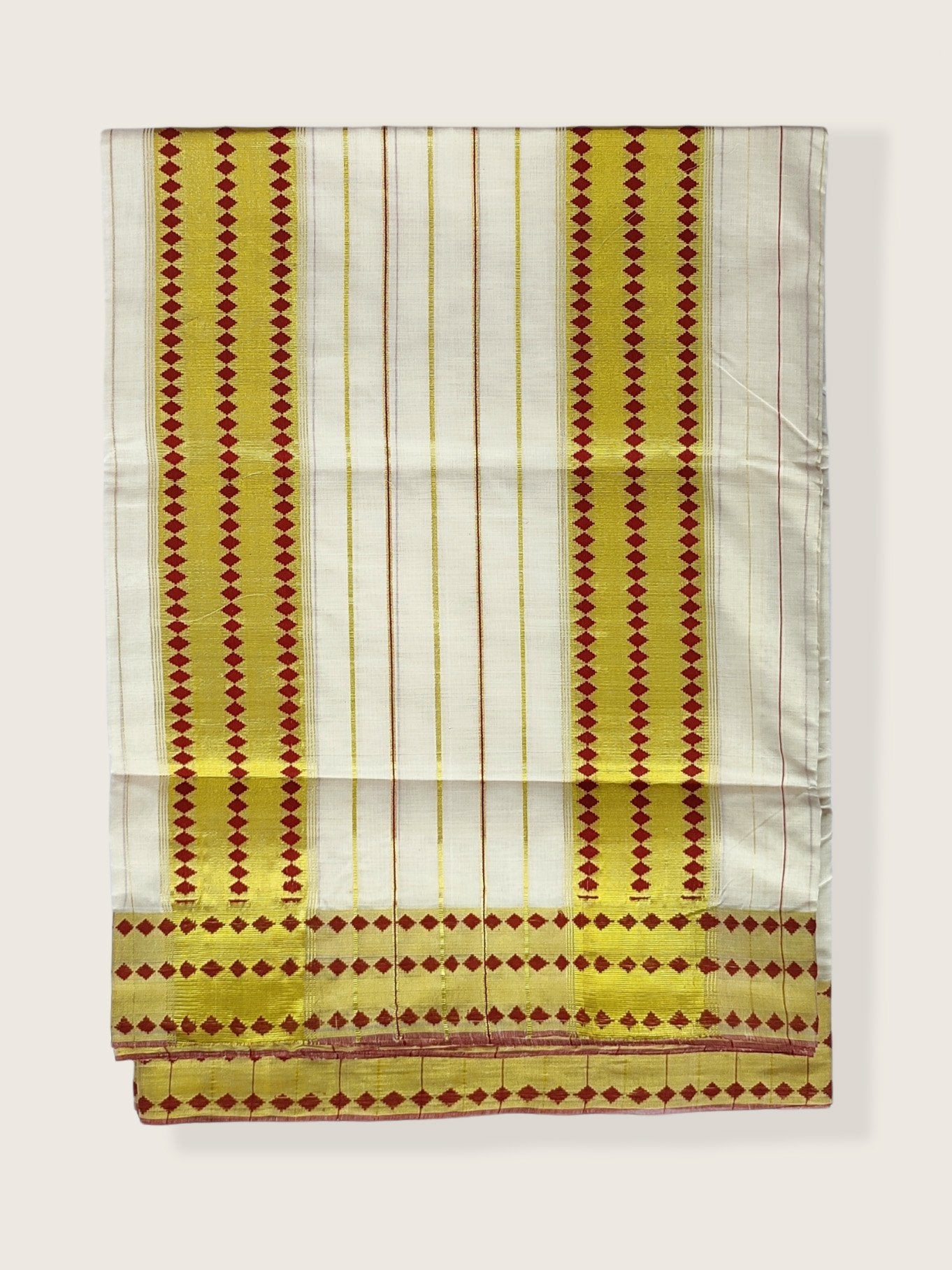 Kerala Kasavu Saree Premium Balaramapuram Handloom with Dark Red Desgin with Line Body