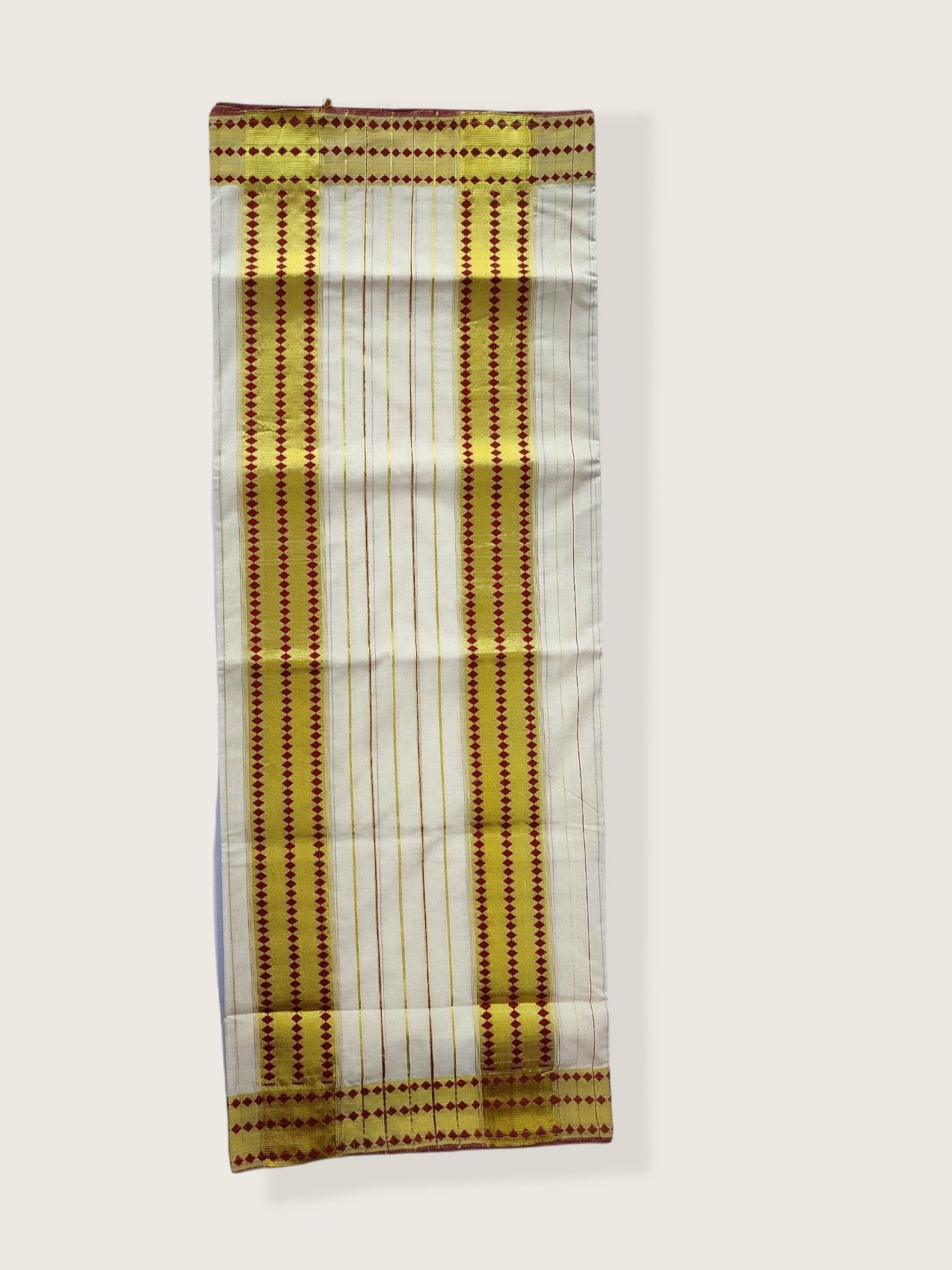 Kerala Kasavu Saree Premium Balaramapuram Handloom with Dark Red Desgin with Line Body