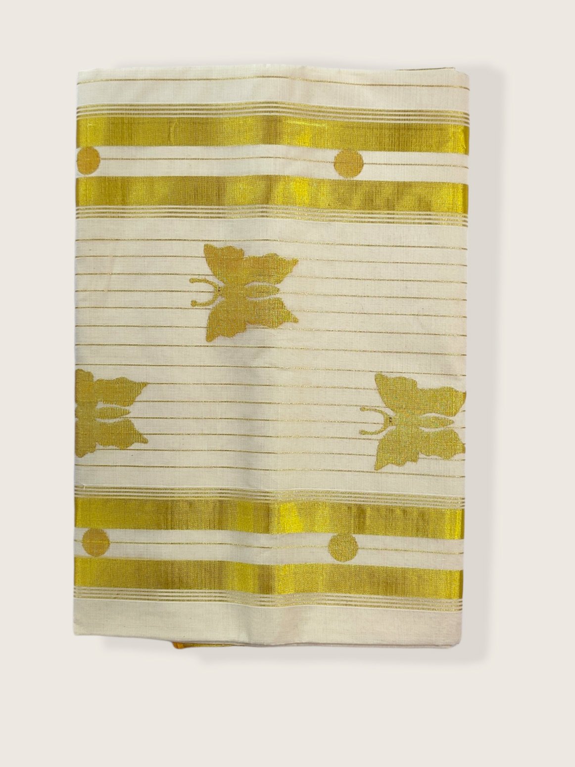 Kerala Kasavu Saree Premium Balaramapuram Handloom with Handwoven Butterfly Motiff