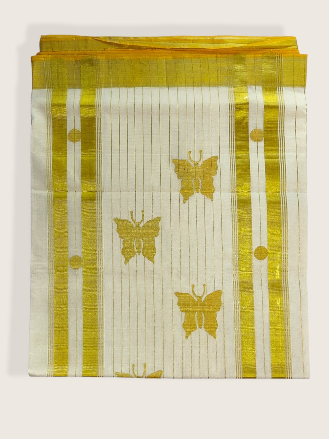 Kerala Kasavu Saree Premium Balaramapuram Handloom with Handwoven Butterfly Motiff