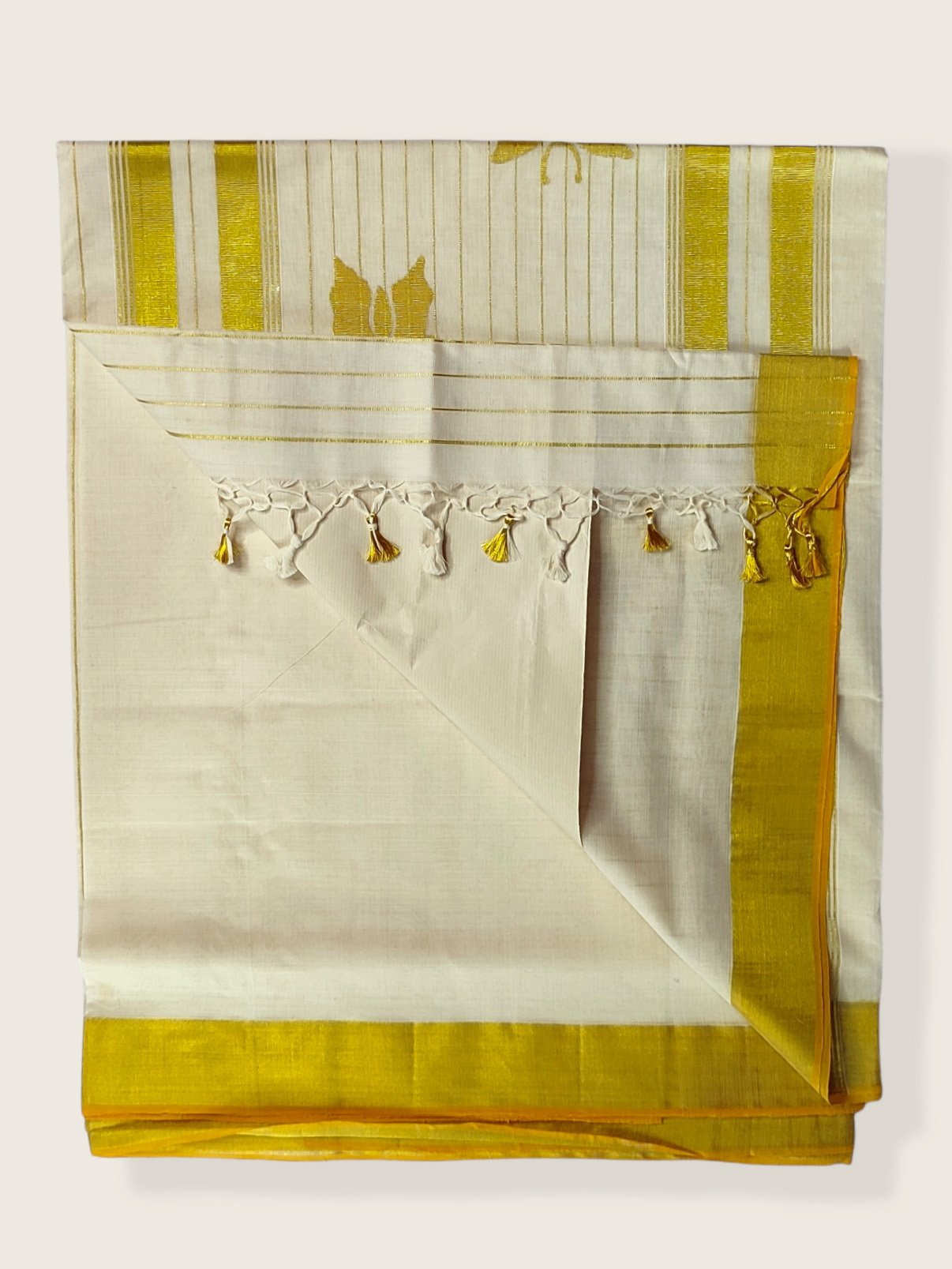 Kerala Kasavu Saree Premium Balaramapuram Handloom with Handwoven Butterfly Motiff