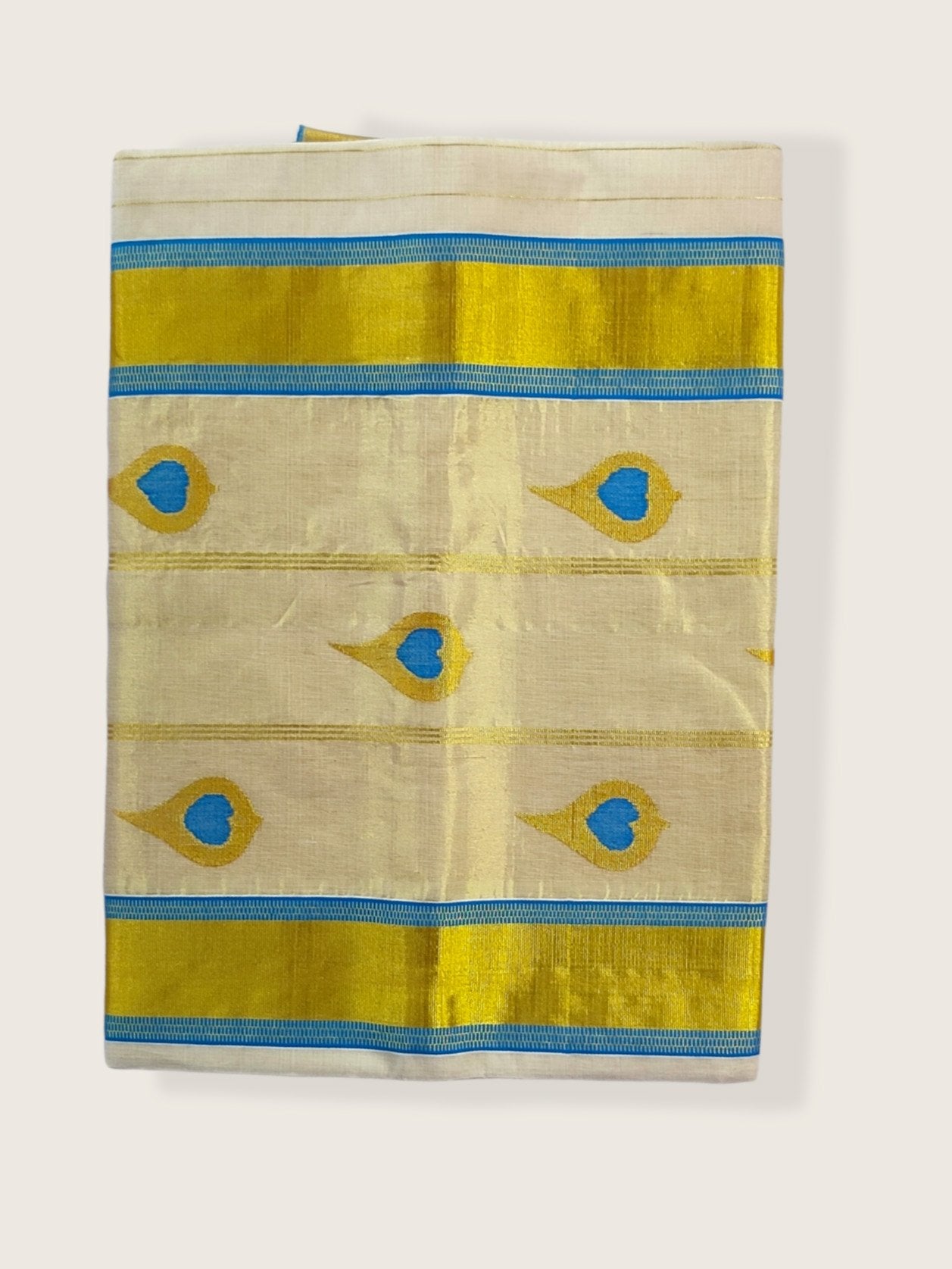 Kerala Kasavu Saree Premium Balaramapuram Handloom with Handwoven Leaf Motiff