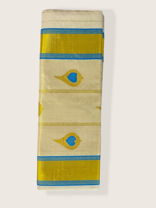 Kerala Kasavu Saree Premium Balaramapuram Handloom with Handwoven Leaf Motiff