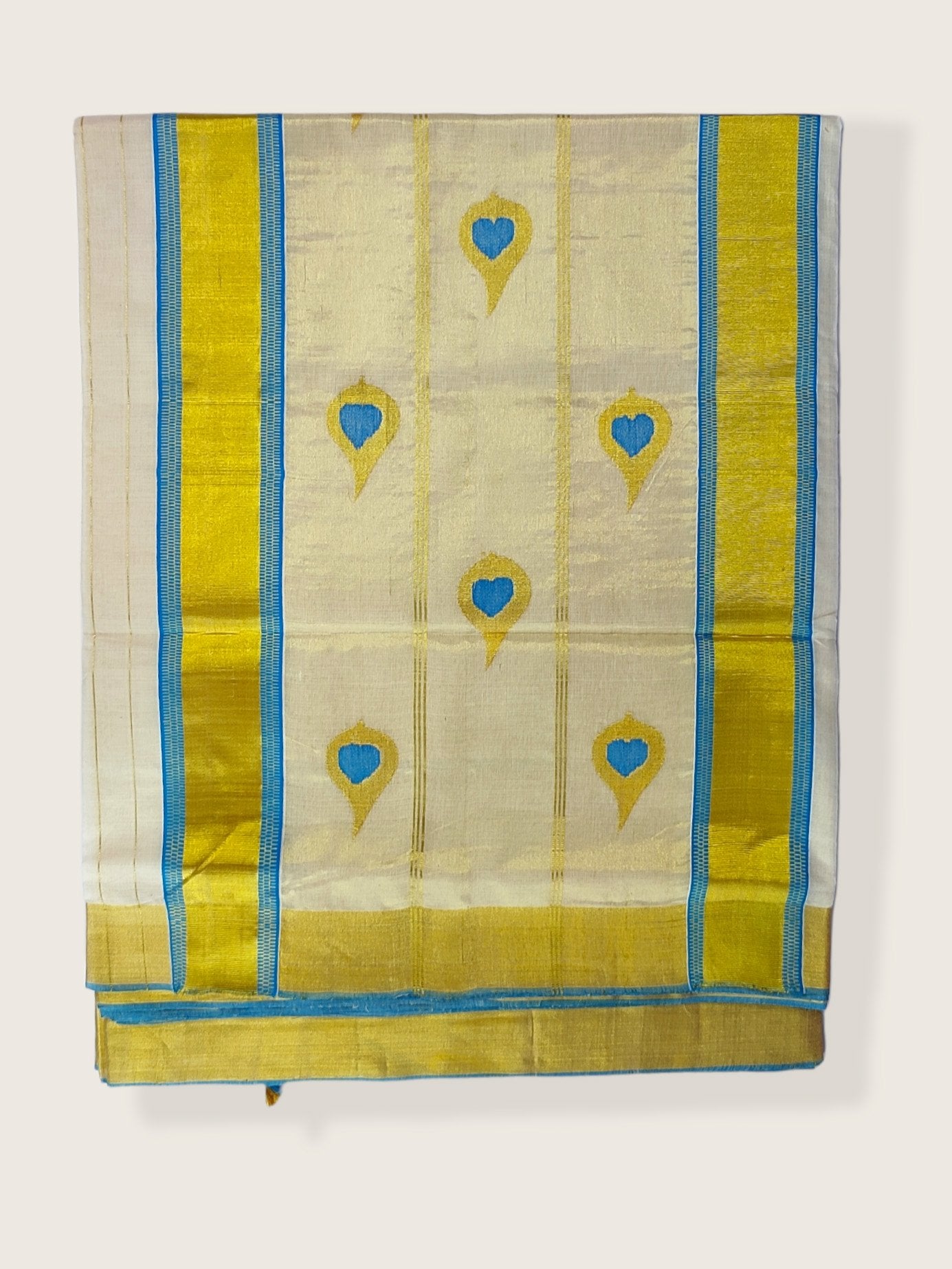 Kerala Kasavu Saree Premium Balaramapuram Handloom with Handwoven Leaf Motiff