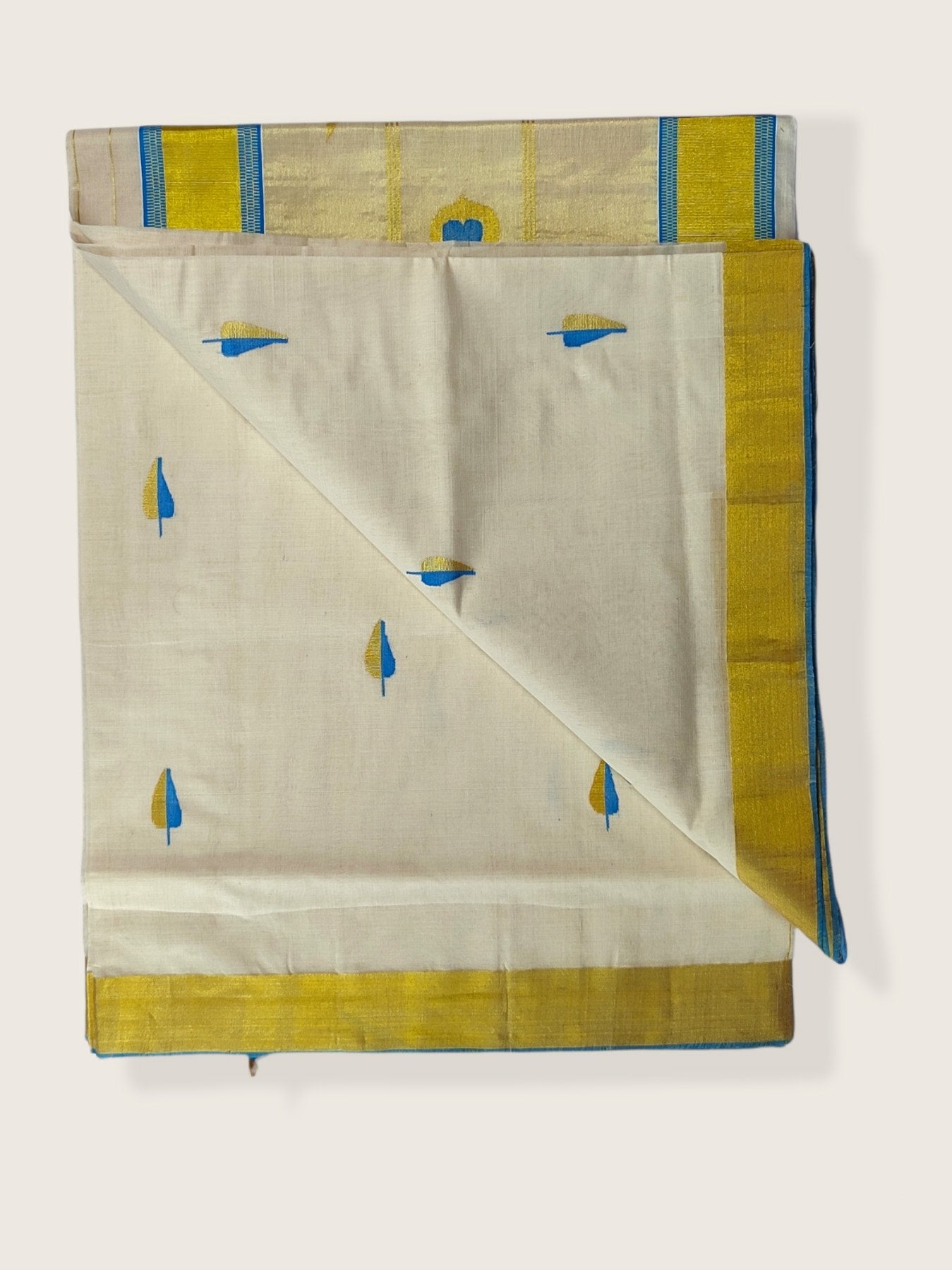 Kerala Kasavu Saree Premium Balaramapuram Handloom with Handwoven Leaf Motiff