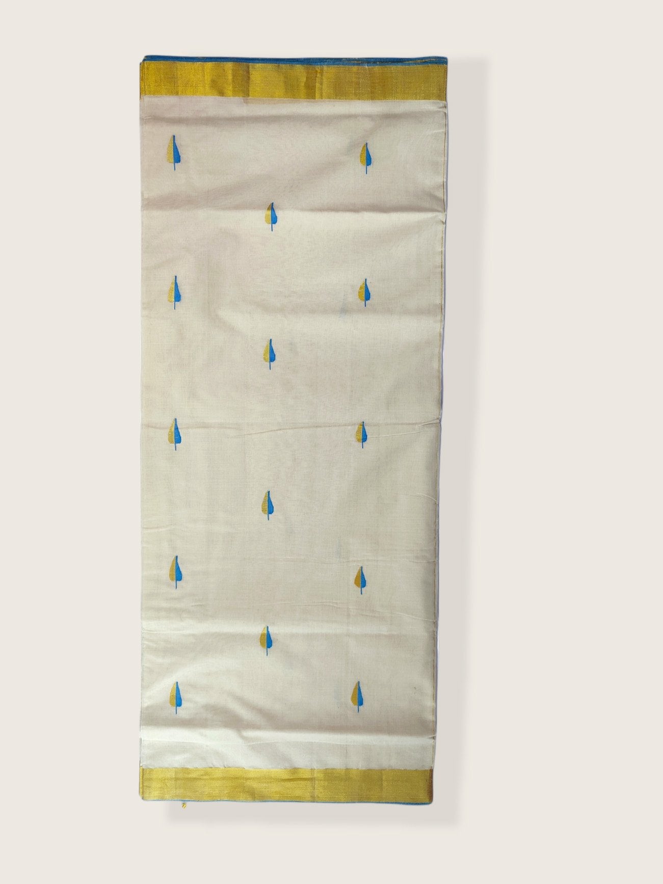 Kerala Kasavu Saree Premium Balaramapuram Handloom with Handwoven Leaf Motiff