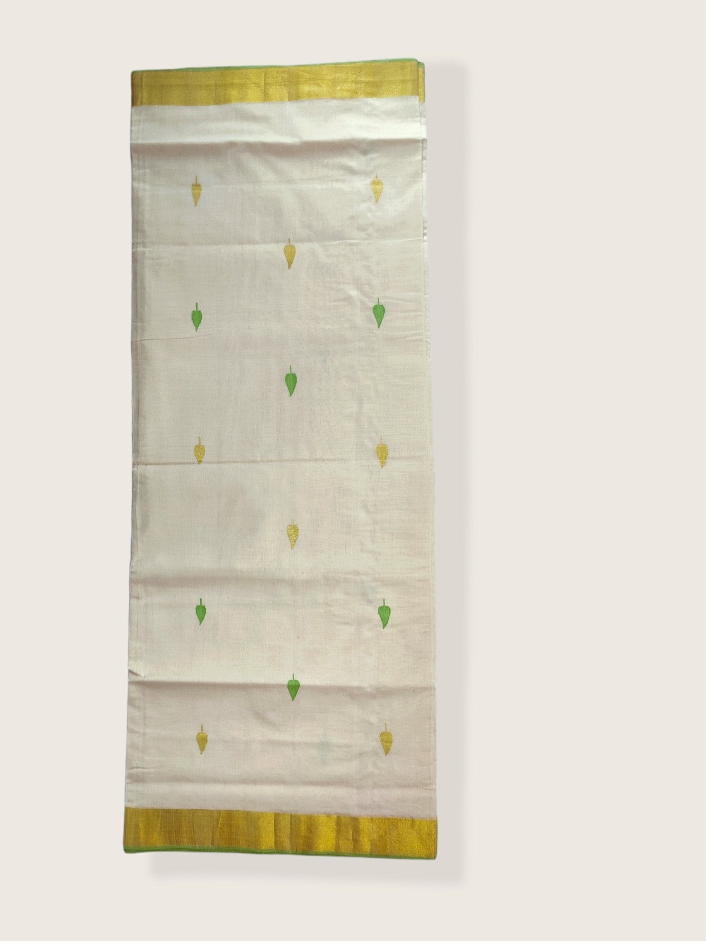 Kerala Kasavu Saree Premium Balaramapuram Handloom with Handwoven Swan and Leaf Motiff