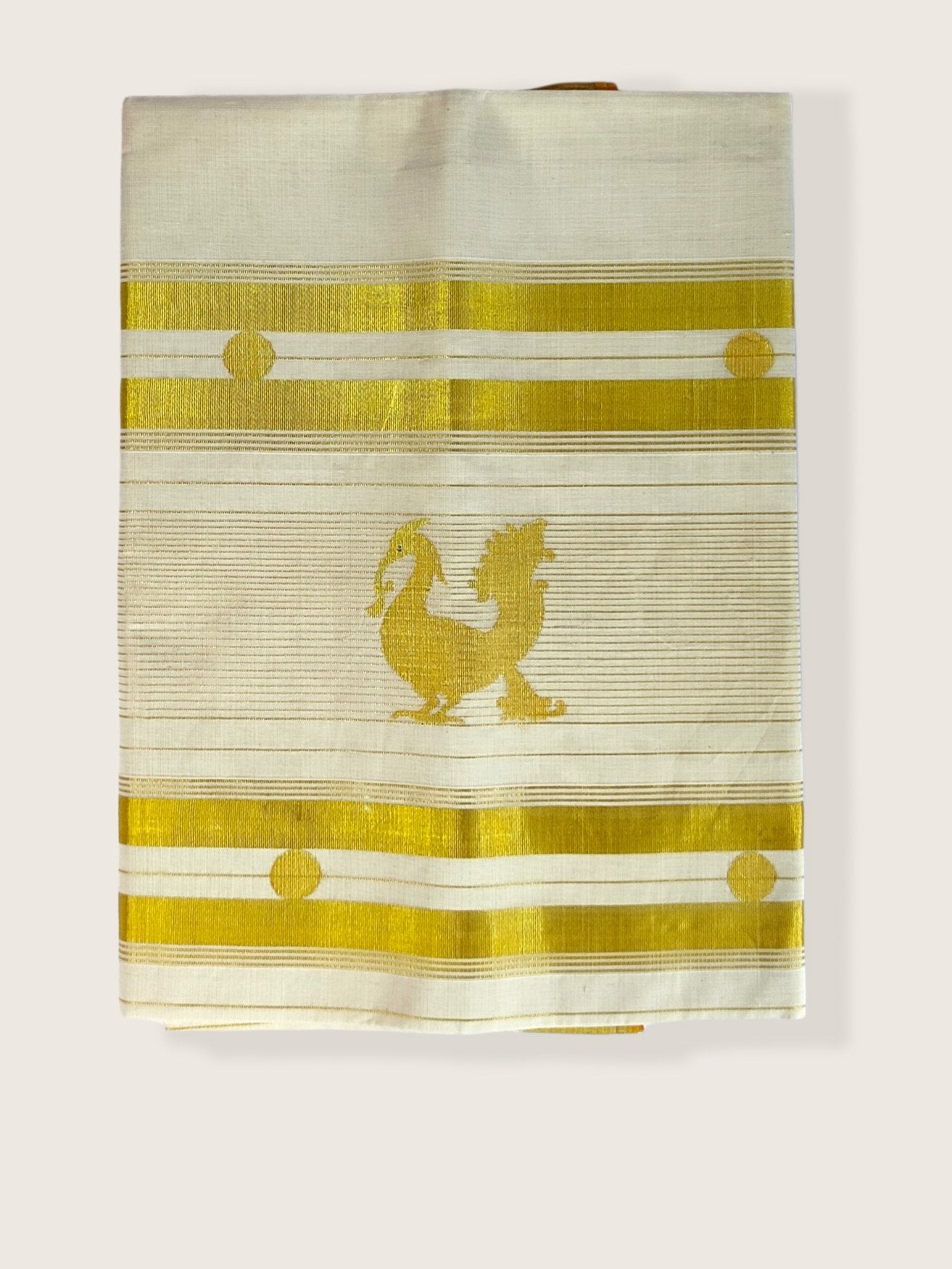 Kerala Kasavu Saree Premium Balaramapuram Handloom with Handwoven Lotus Motiff