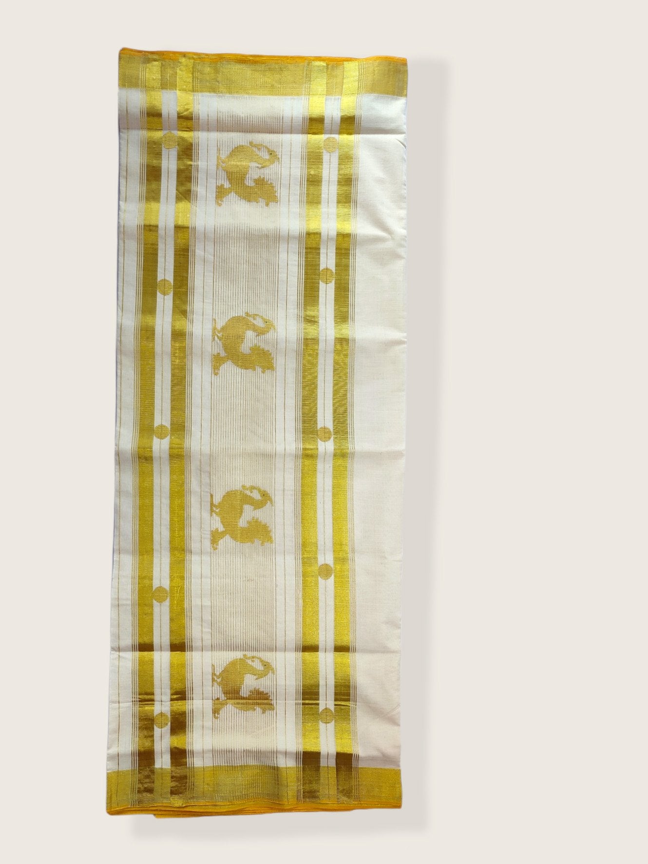 Kerala Kasavu Saree Premium Balaramapuram Handloom with Handwoven Lotus Motiff