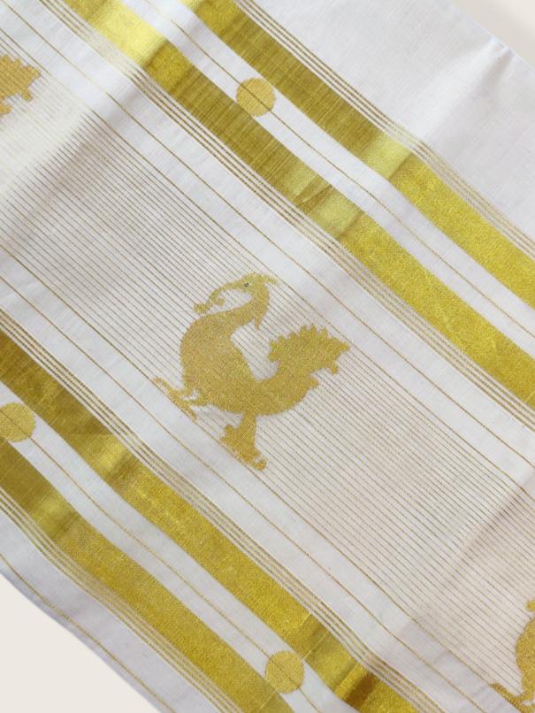Kerala Kasavu Saree Premium Balaramapuram Handloom with Handwoven Lotus Motiff