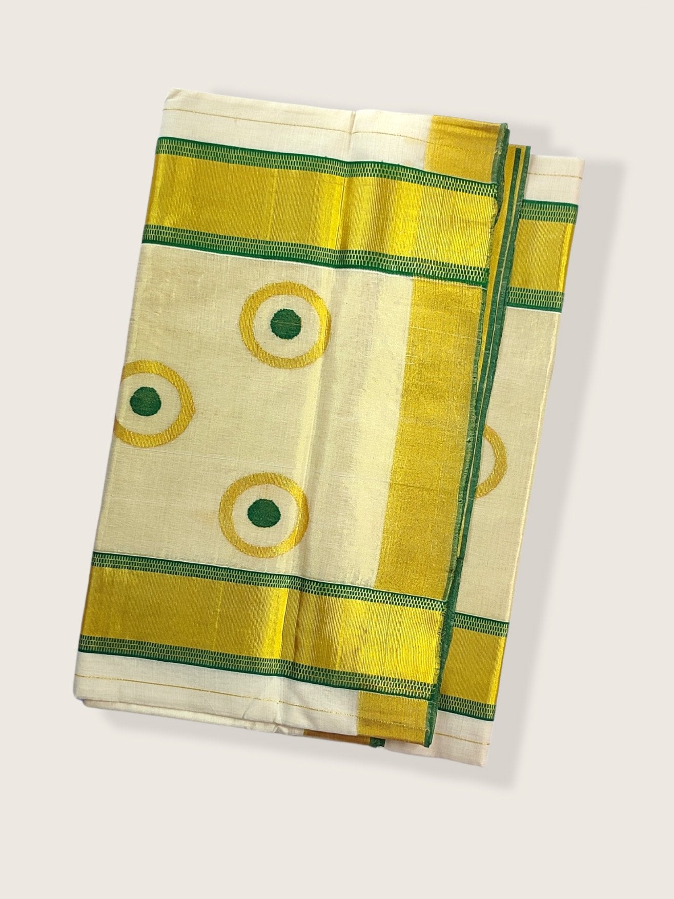 Kerala Kasavu Saree Premium Balaramapuram Handloom with Round Motif