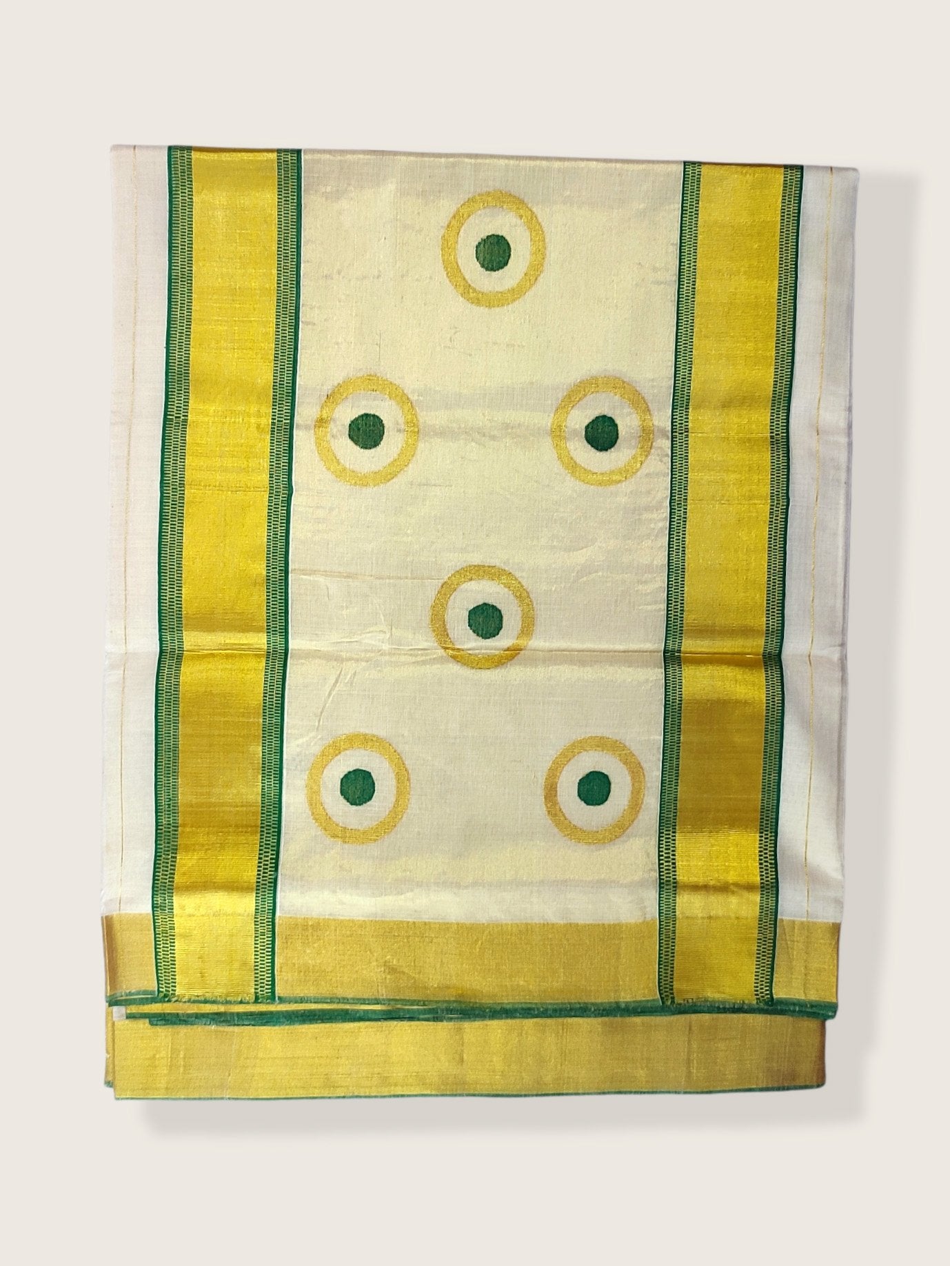 Kerala Kasavu Saree Premium Balaramapuram Handloom with Round Motif