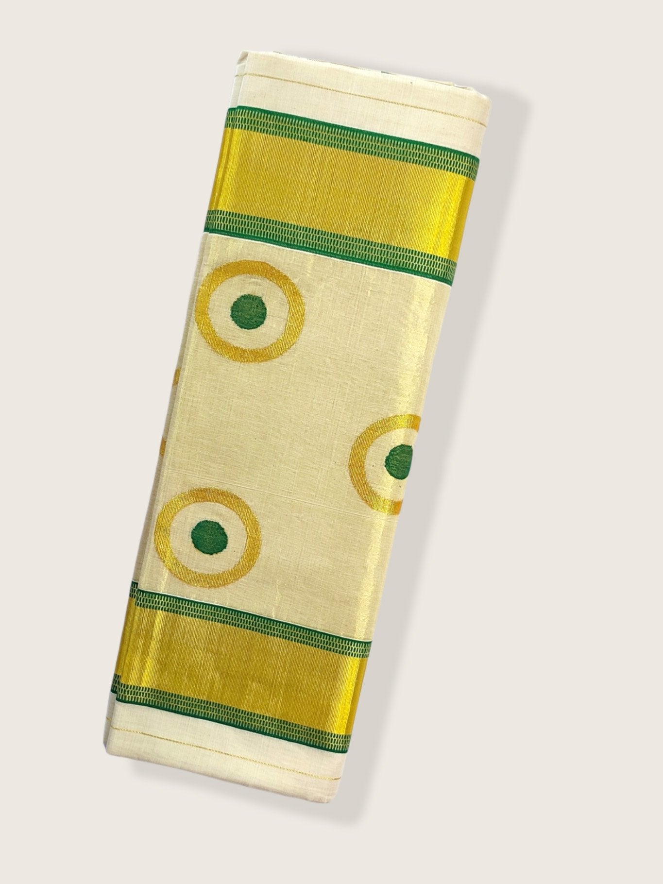 Kerala Kasavu Saree Premium Balaramapuram Handloom with Round Motif