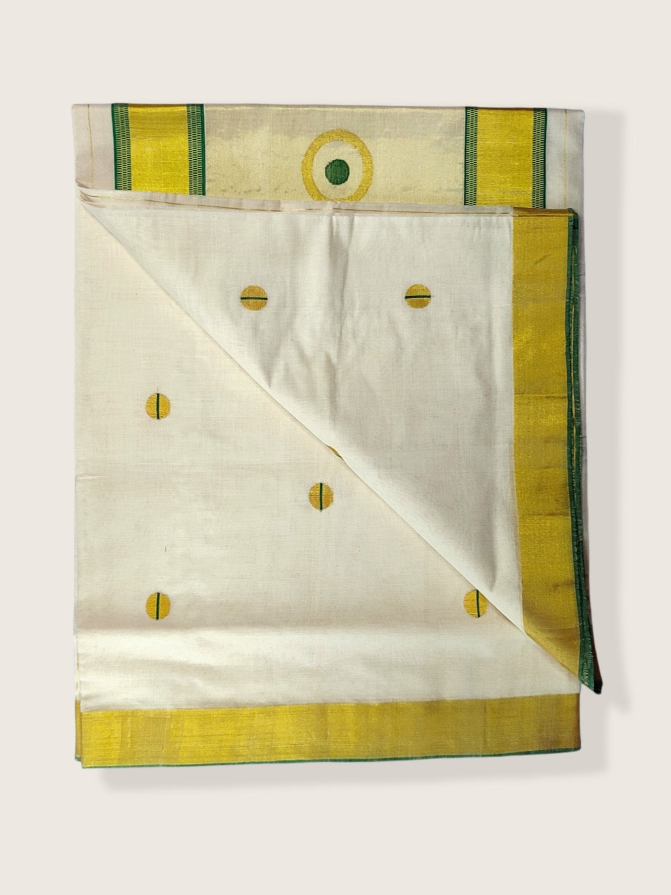 Kerala Kasavu Saree Premium Balaramapuram Handloom with Round Motif