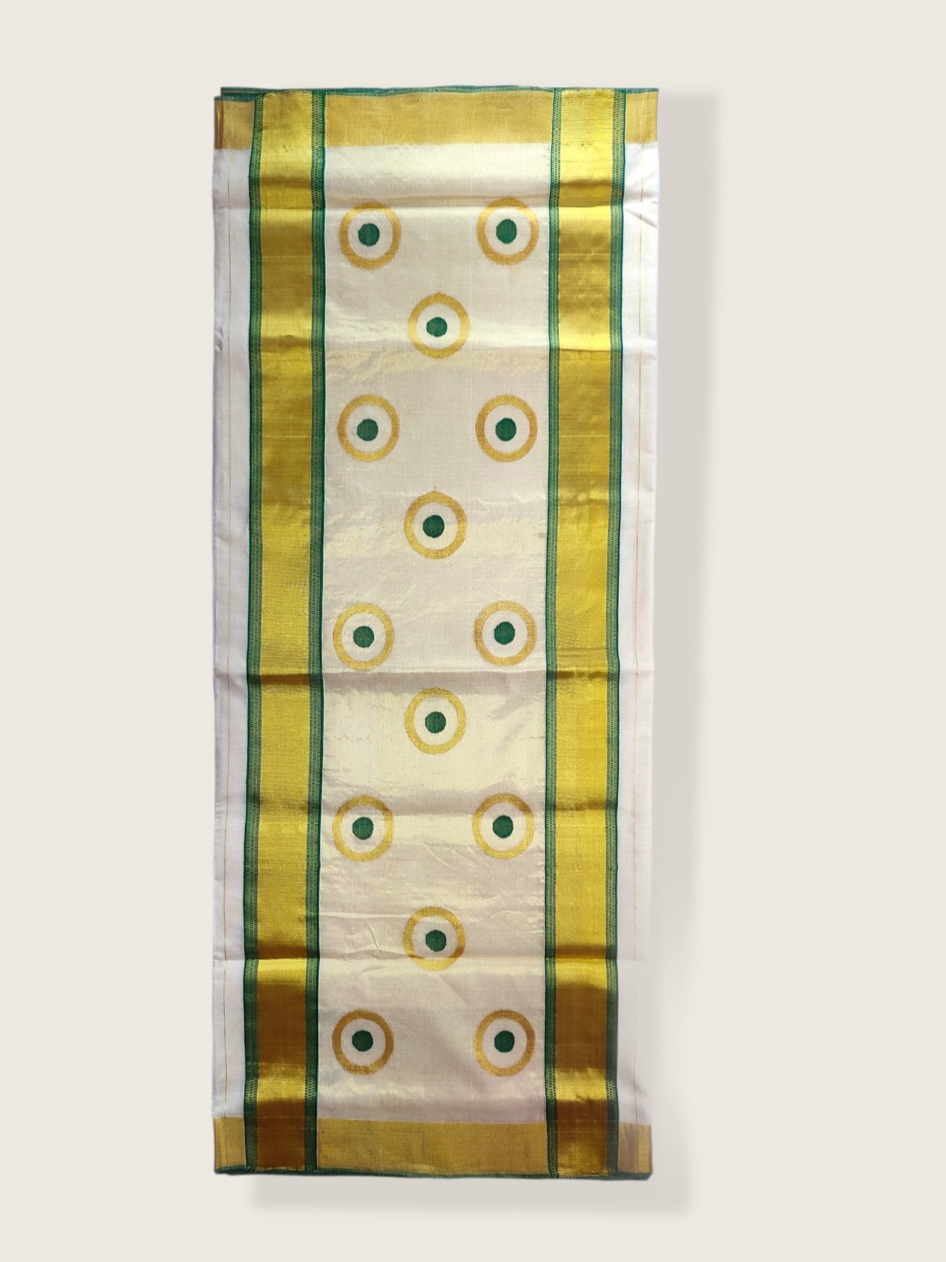 Kerala Kasavu Saree Premium Balaramapuram Handloom with Round Motif