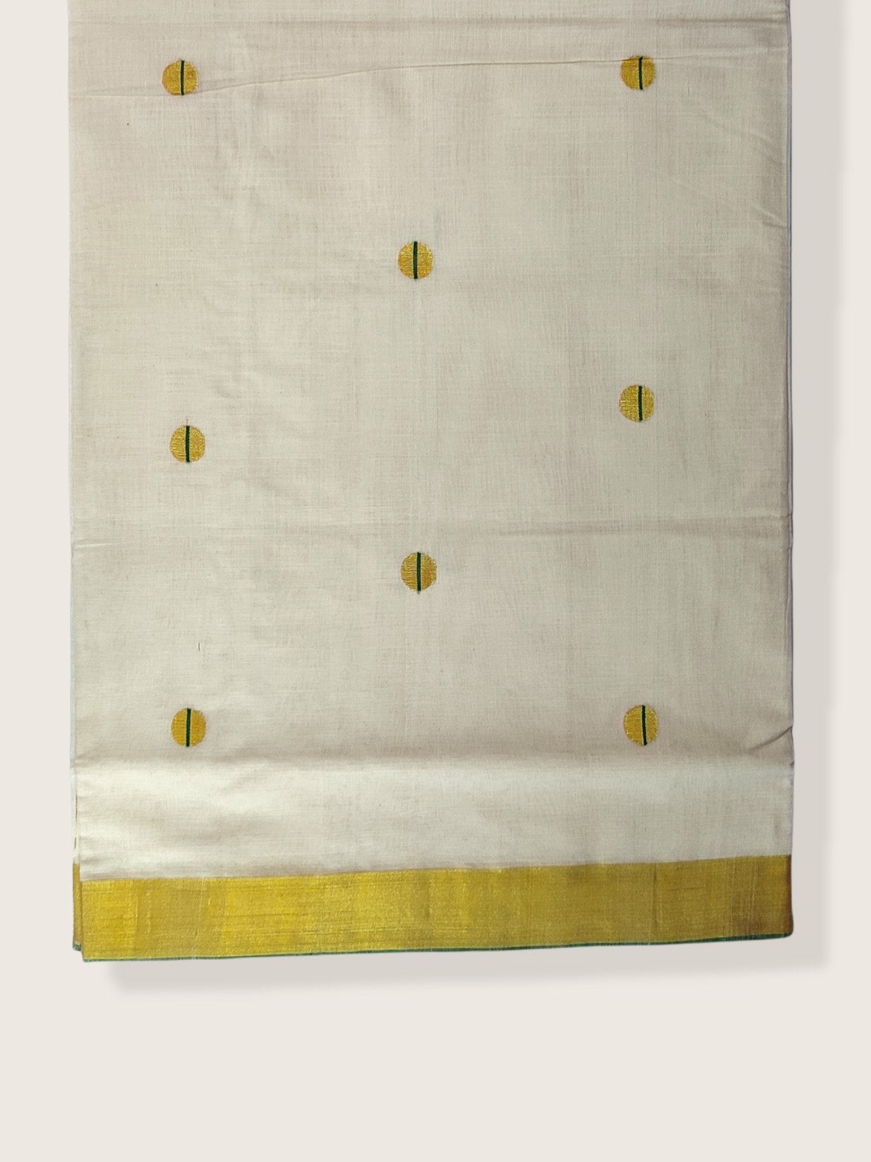 Kerala Kasavu Saree Premium Balaramapuram Handloom with Round Motif
