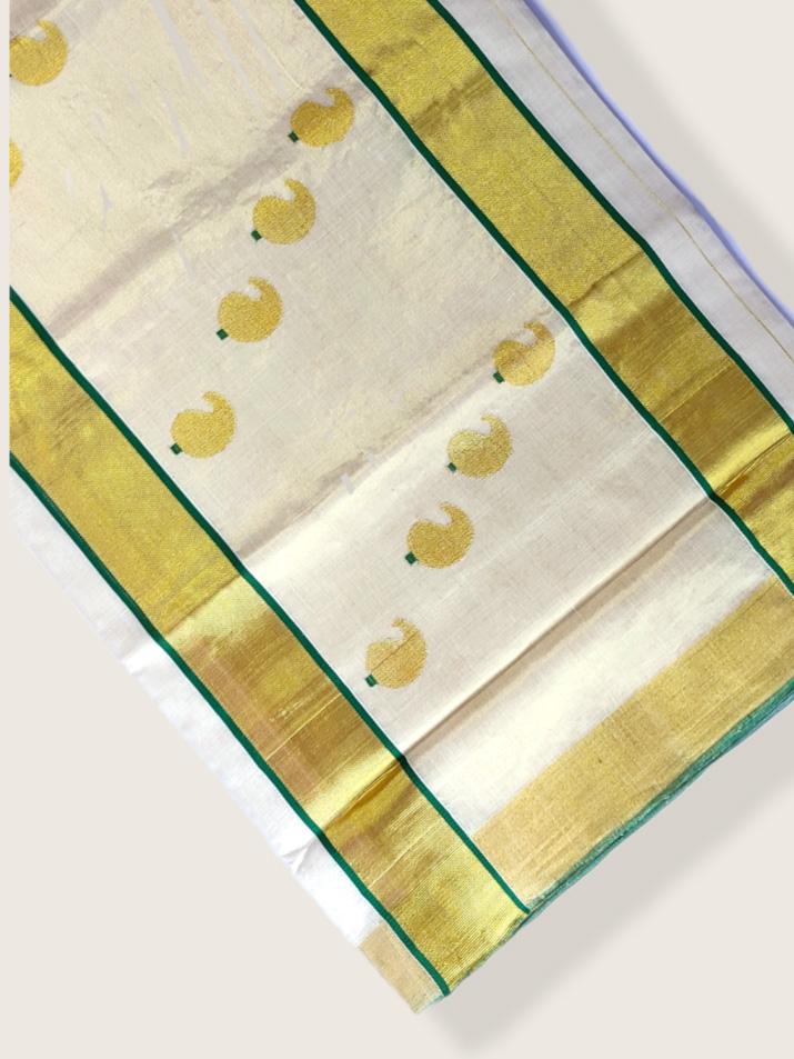 Kerala Kasavu Saree Premium Balaramapuram Handloom with Mango Motif