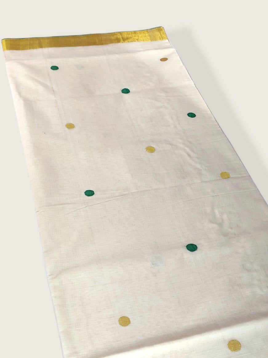 Kerala Kasavu Saree Premium Balaramapuram Handloom with Handwoven Parrot Motiff