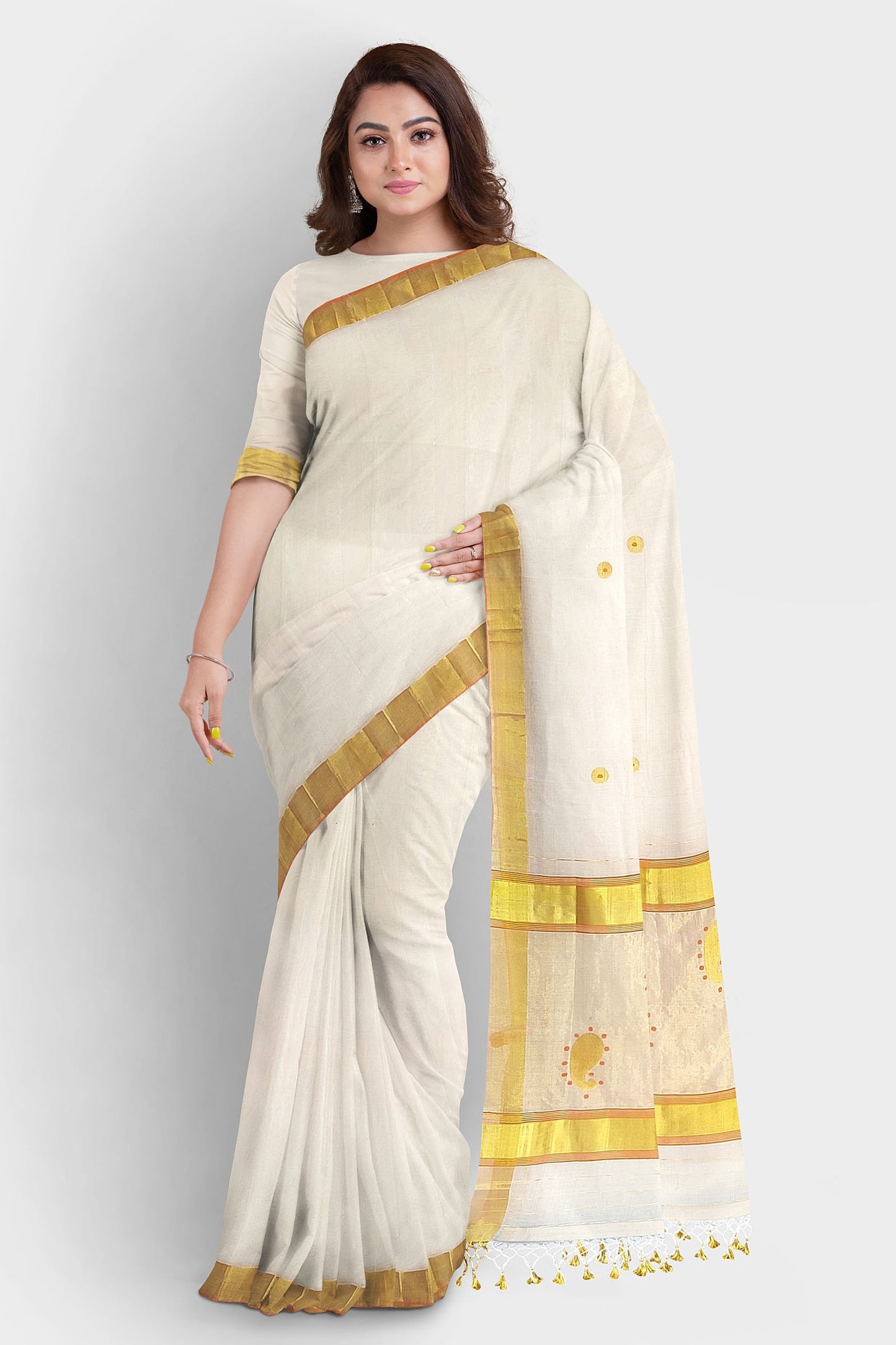 Kerala Kasavu Saree Premium Balaramapuram Handloom with Mango Motif