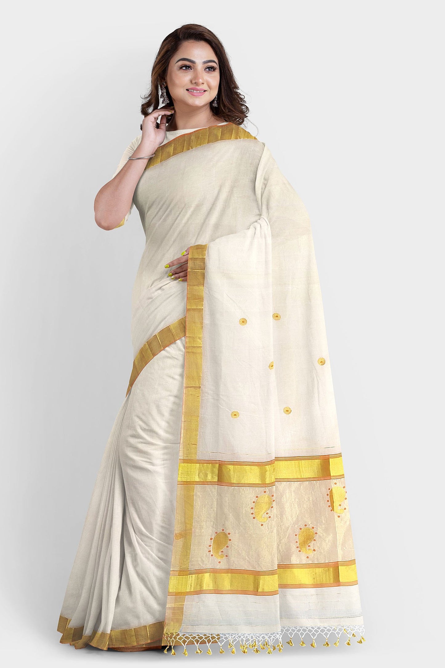 Kerala Kasavu Saree Premium Balaramapuram Handloom with Mango Motif