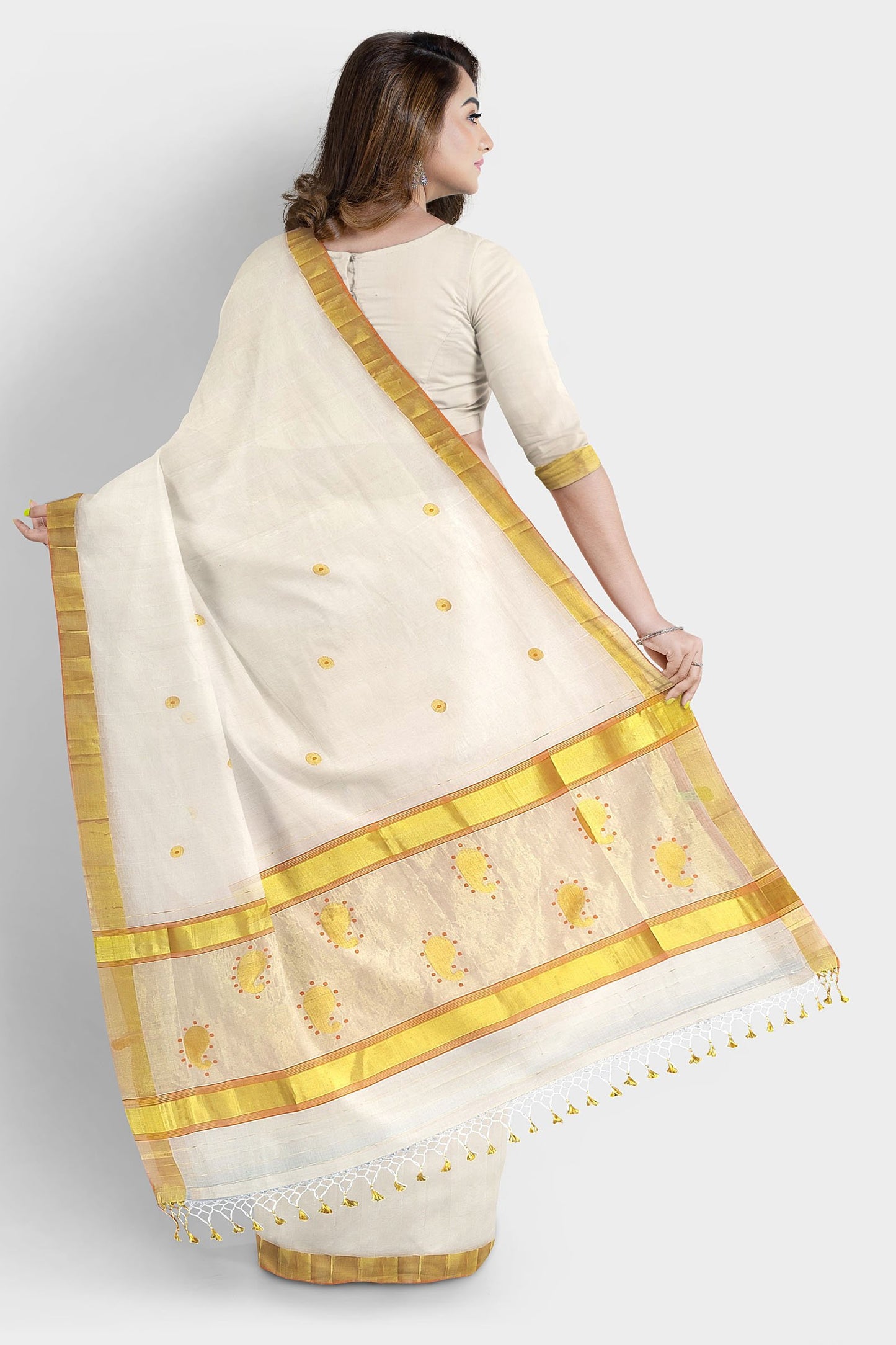 Kerala Kasavu Saree Premium Balaramapuram Handloom with Mango Motif