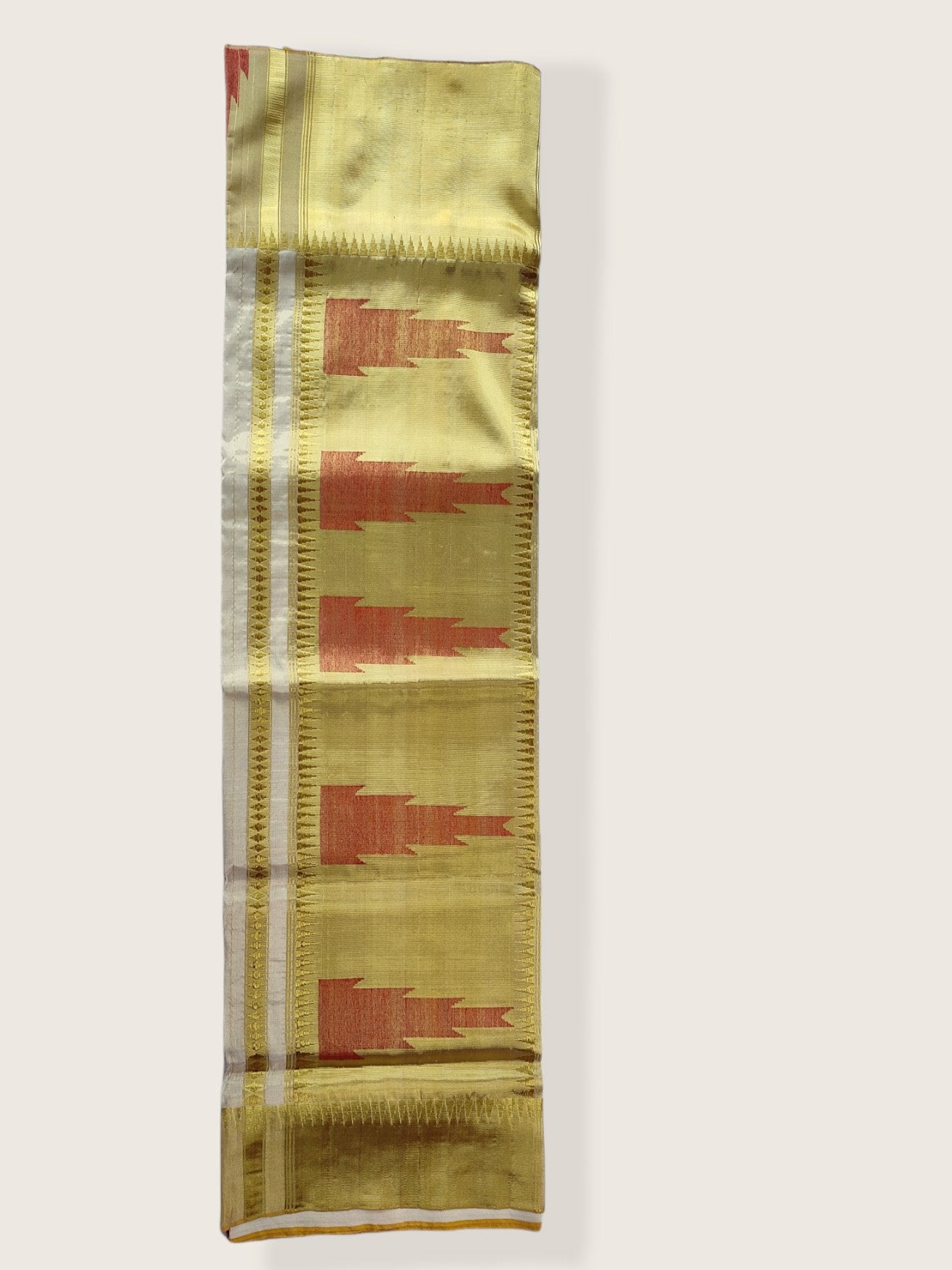 Kerala Kasavu Saree Premium Balaramapuram Handloom with Red Fire Design