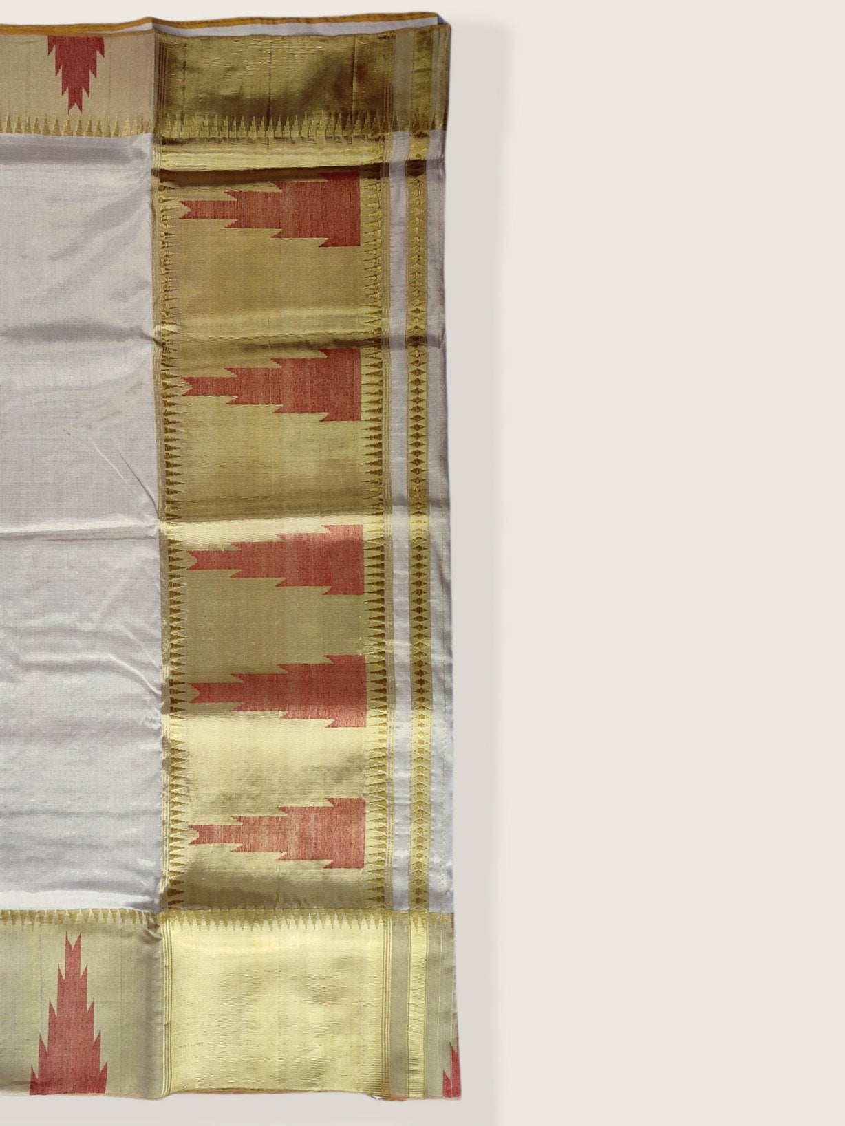 Kerala Kasavu Saree Premium Balaramapuram Handloom with Red Fire Design