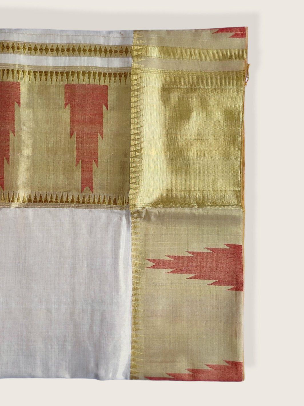Kerala Kasavu Saree Premium Balaramapuram Handloom with Red Fire Design