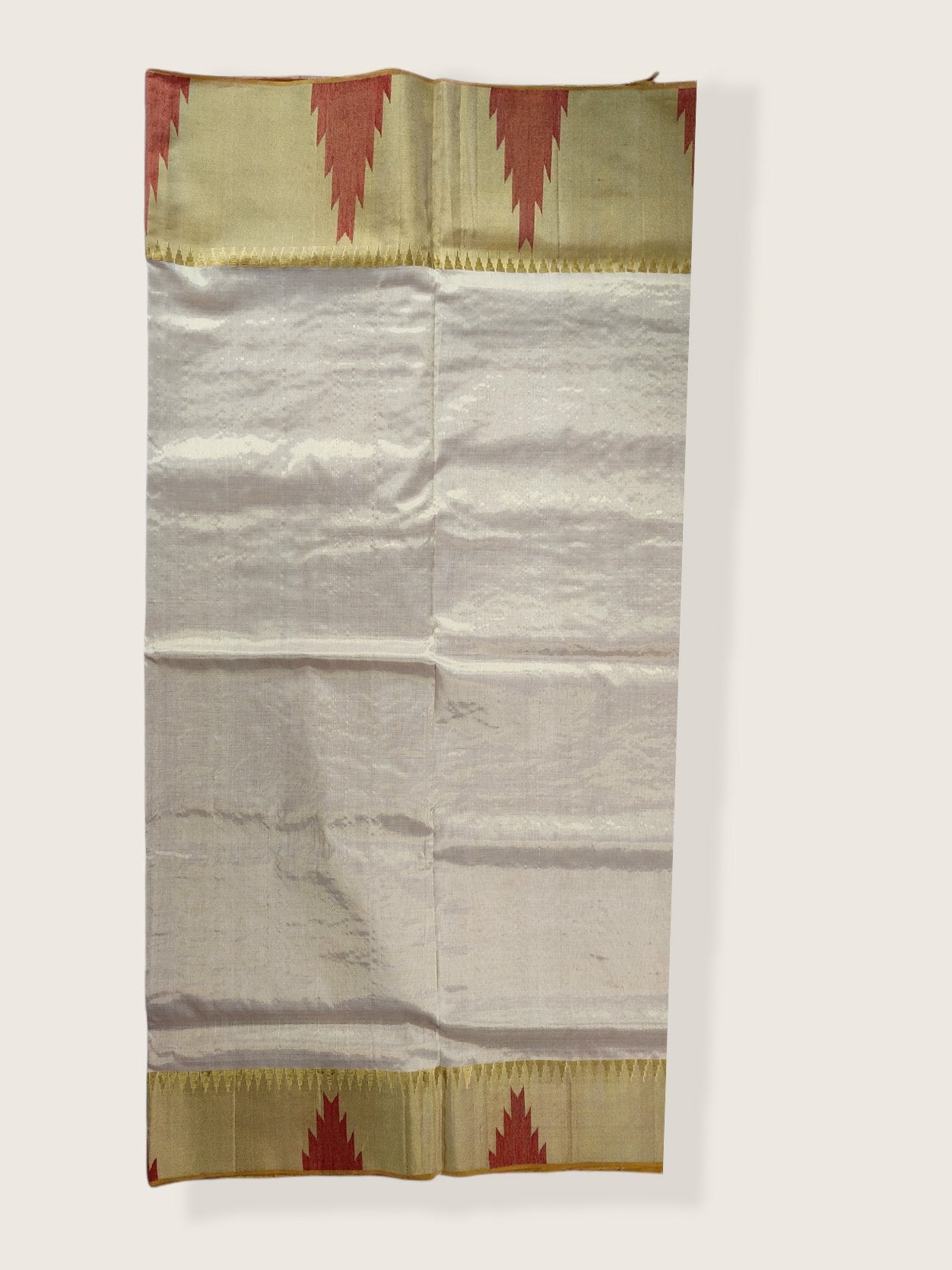 Kerala Kasavu Saree Premium Balaramapuram Handloom with Red Fire Design