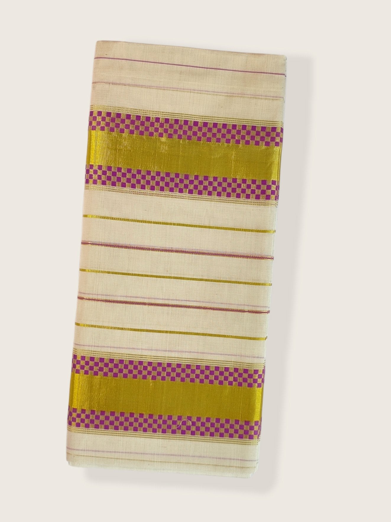 Kerala Kasavu Saree Premium Balaramapuram Handloom with Rose Check Desgin with Line Body