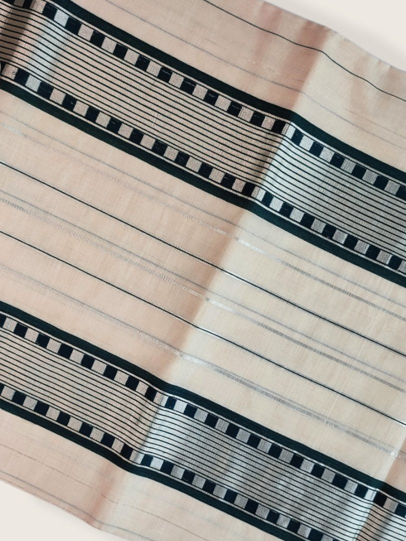 Kerala Kasavu Saree Premium Balaramapuram Handloom with Dark Green Check Desgin with Line Body