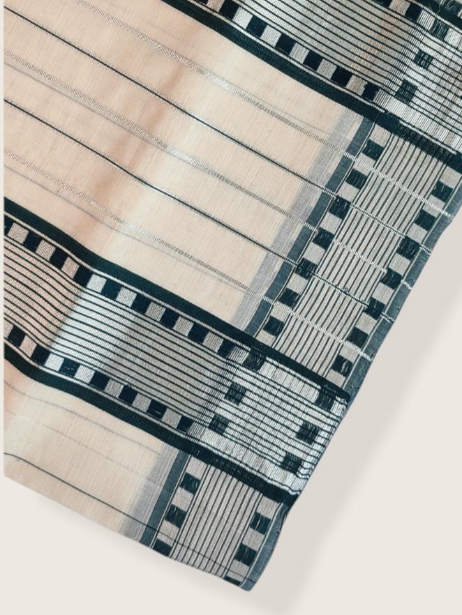 Kerala Kasavu Saree Premium Balaramapuram Handloom with Dark Green Check Desgin with Line Body