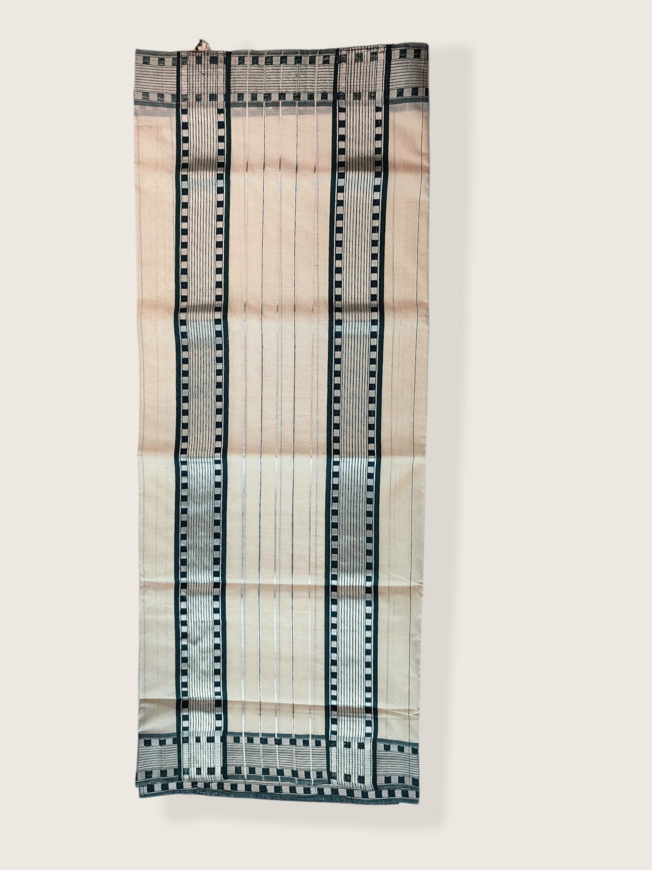 Kerala Kasavu Saree Premium Balaramapuram Handloom with Dark Green Check Desgin with Line Body
