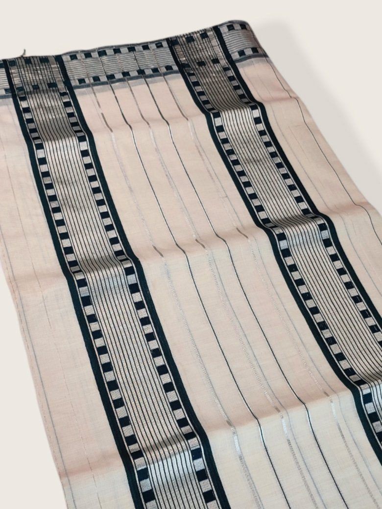 Kerala Kasavu Saree Premium Balaramapuram Handloom with Dark Green Check Desgin with Line Body