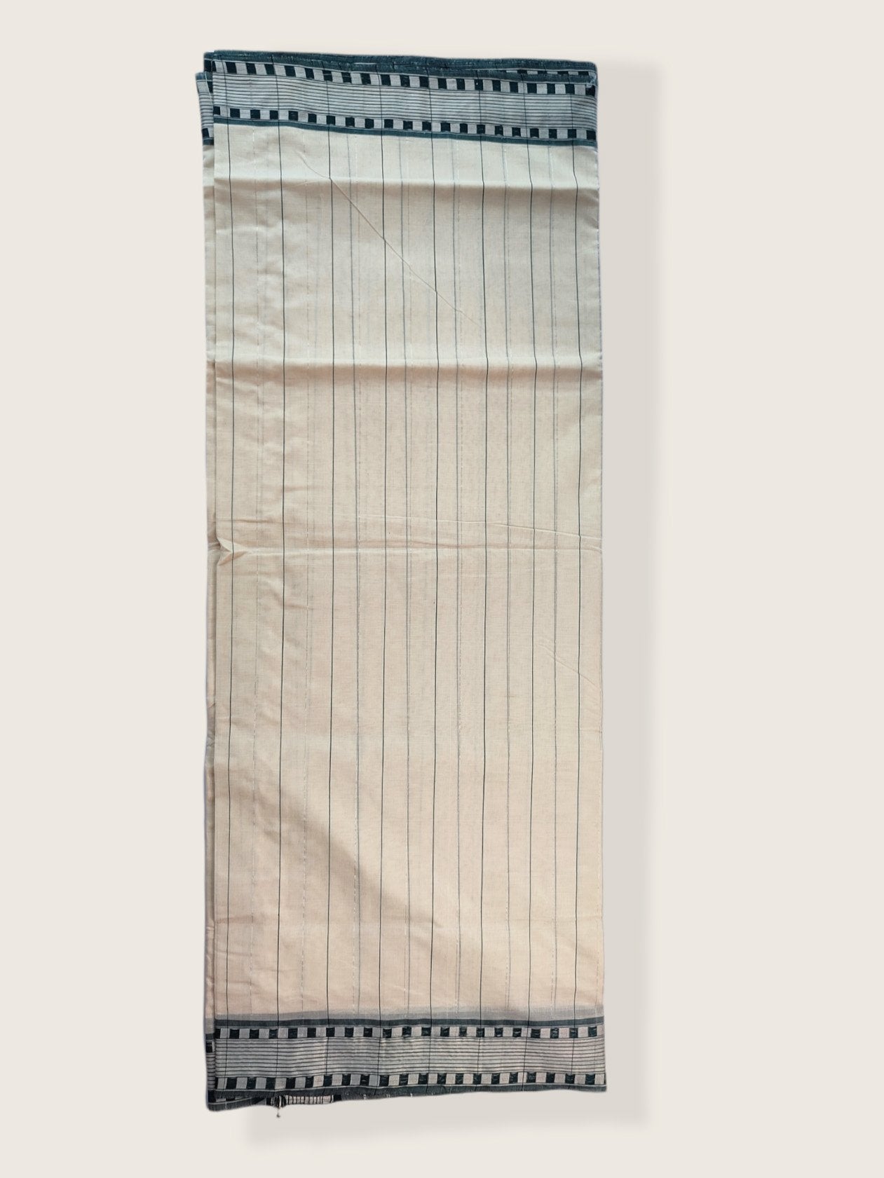 Kerala Kasavu Saree Premium Balaramapuram Handloom with Dark Green Check Desgin with Line Body