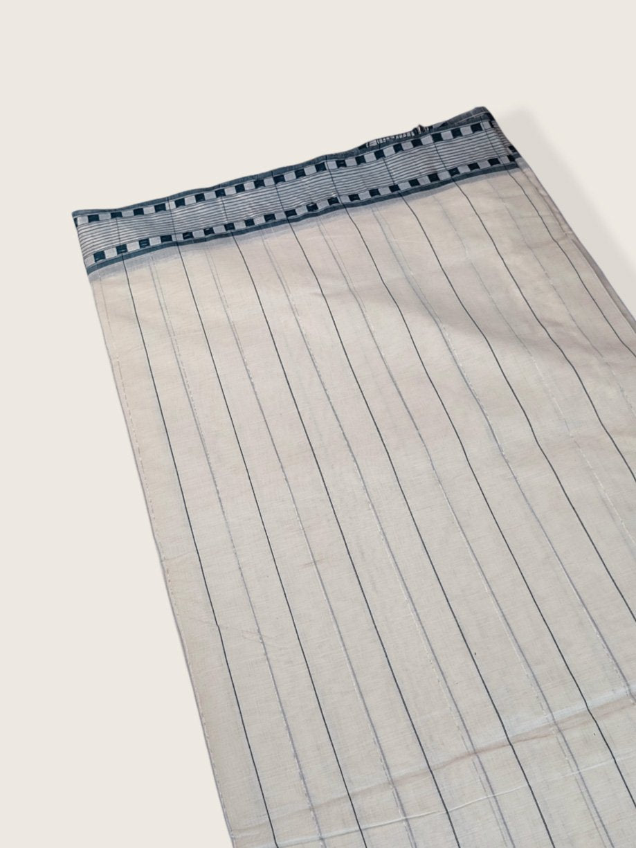 Kerala Kasavu Saree Premium Balaramapuram Handloom with Dark Green Check Desgin with Line Body