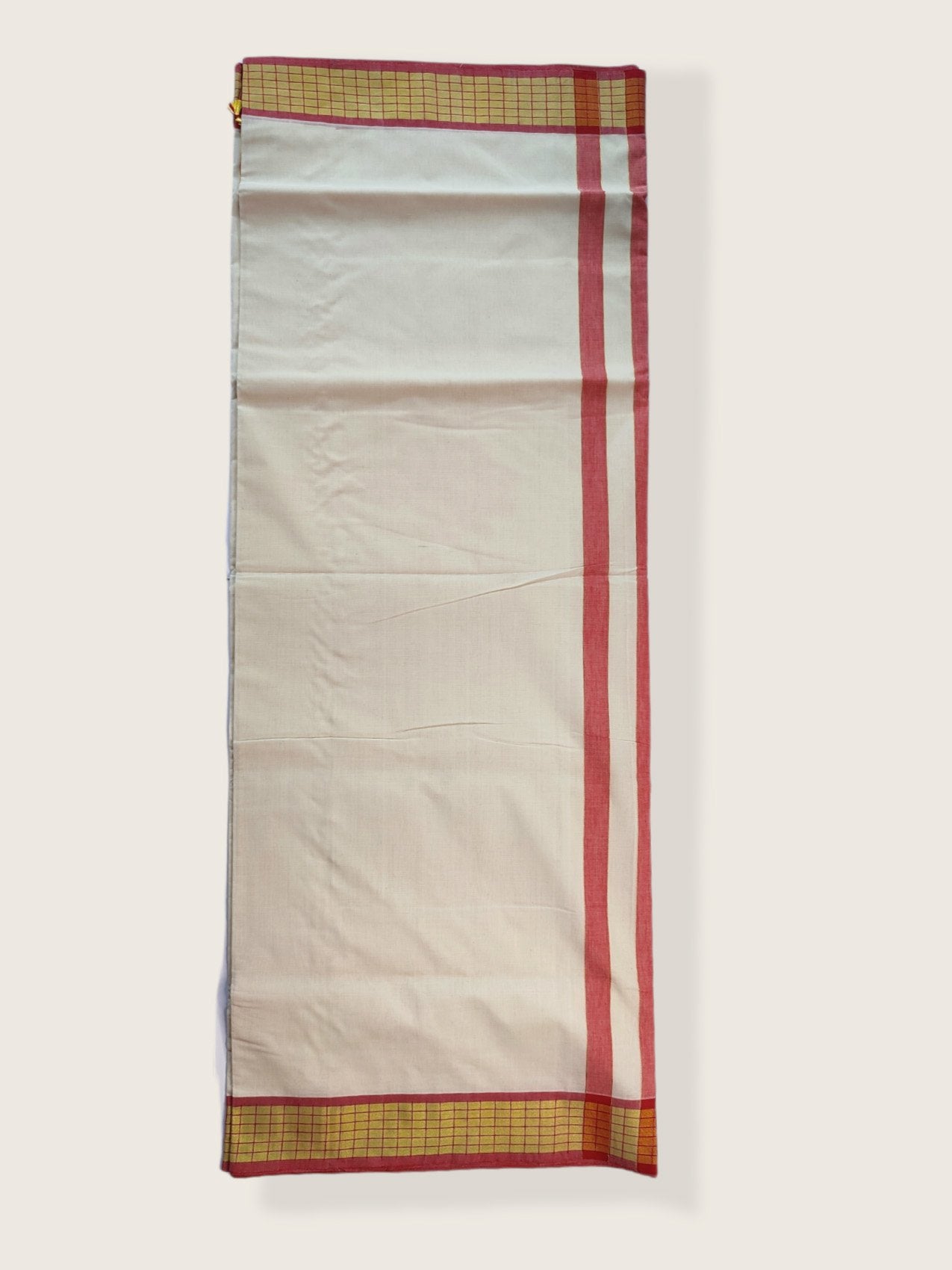 Kerala Kasavu Saree Premium Balaramapuram Handloom with Red Stripe Desgin Border