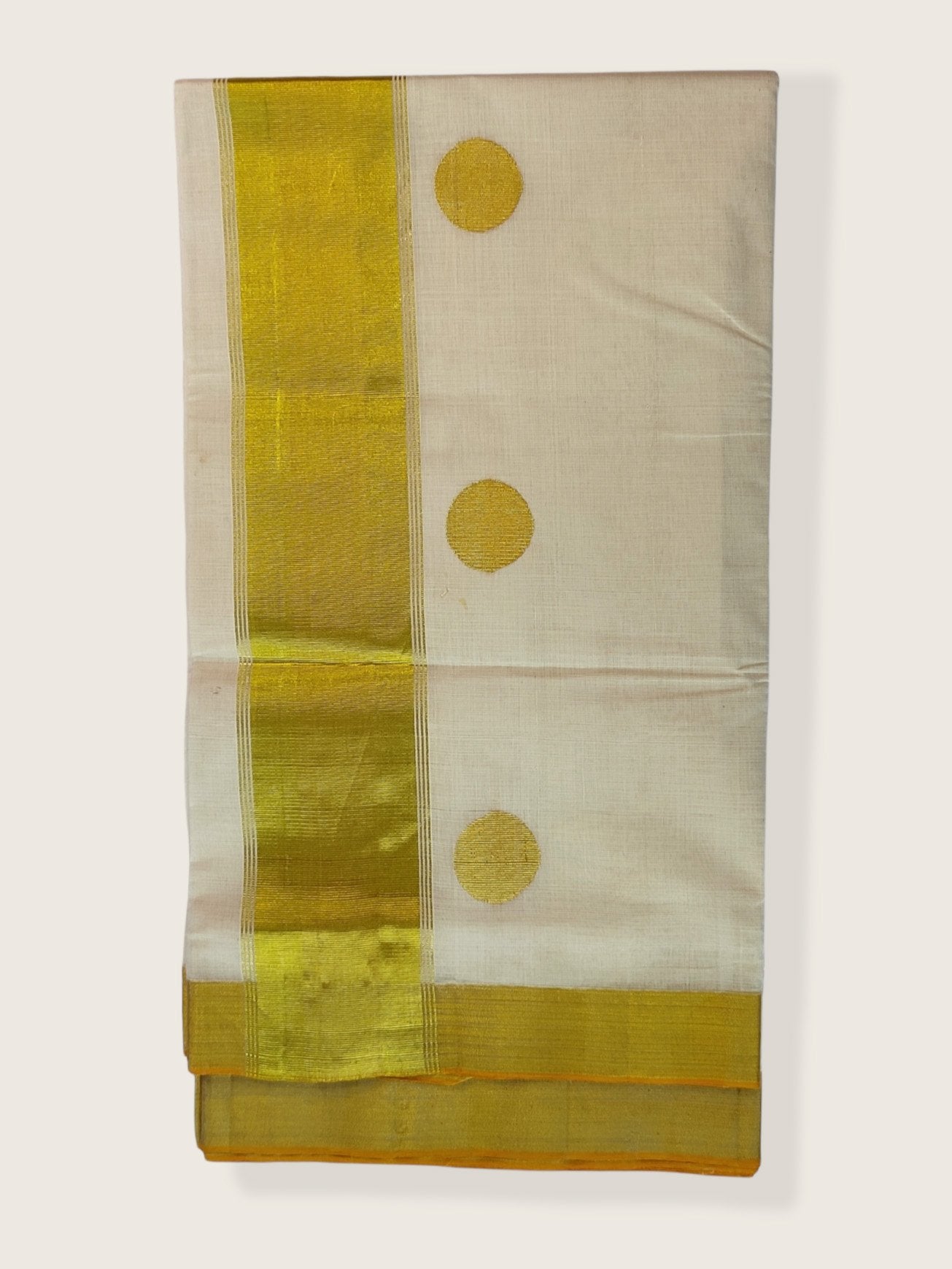 Kerala Kasavu Saree Premium Balaramapuram Handloom with Round Motif