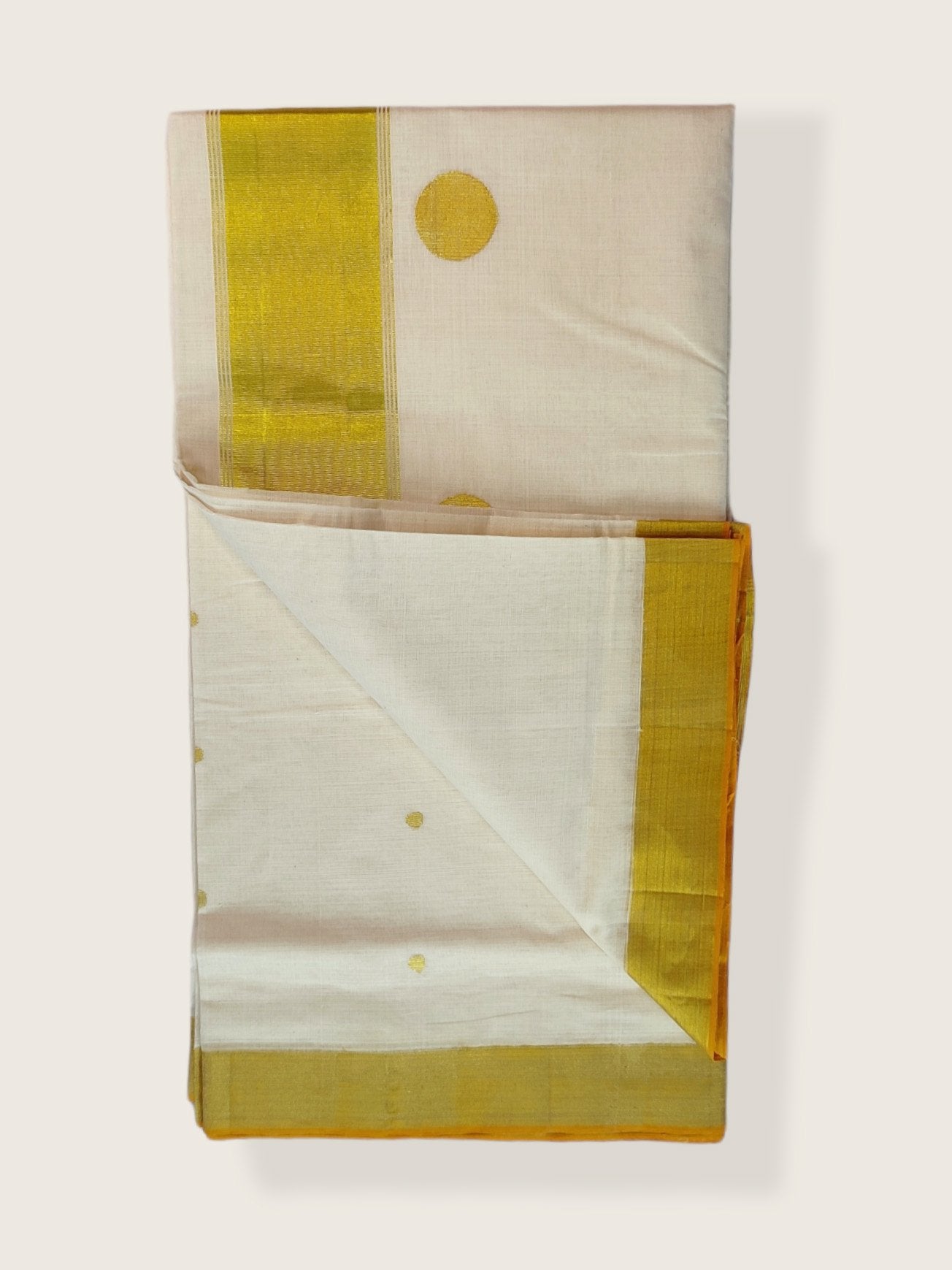 Kerala Kasavu Saree Premium Balaramapuram Handloom with Round Motif
