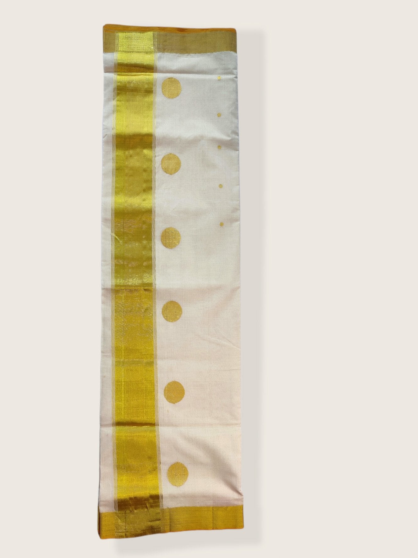 Kerala Kasavu Saree Premium Balaramapuram Handloom with Round Motif