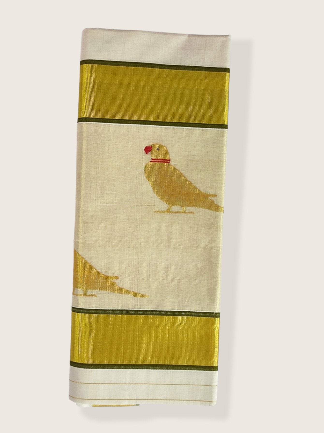 Kerala Kasavu Saree Premium Balaramapuram Handloom with Handwoven Parrot Motiff