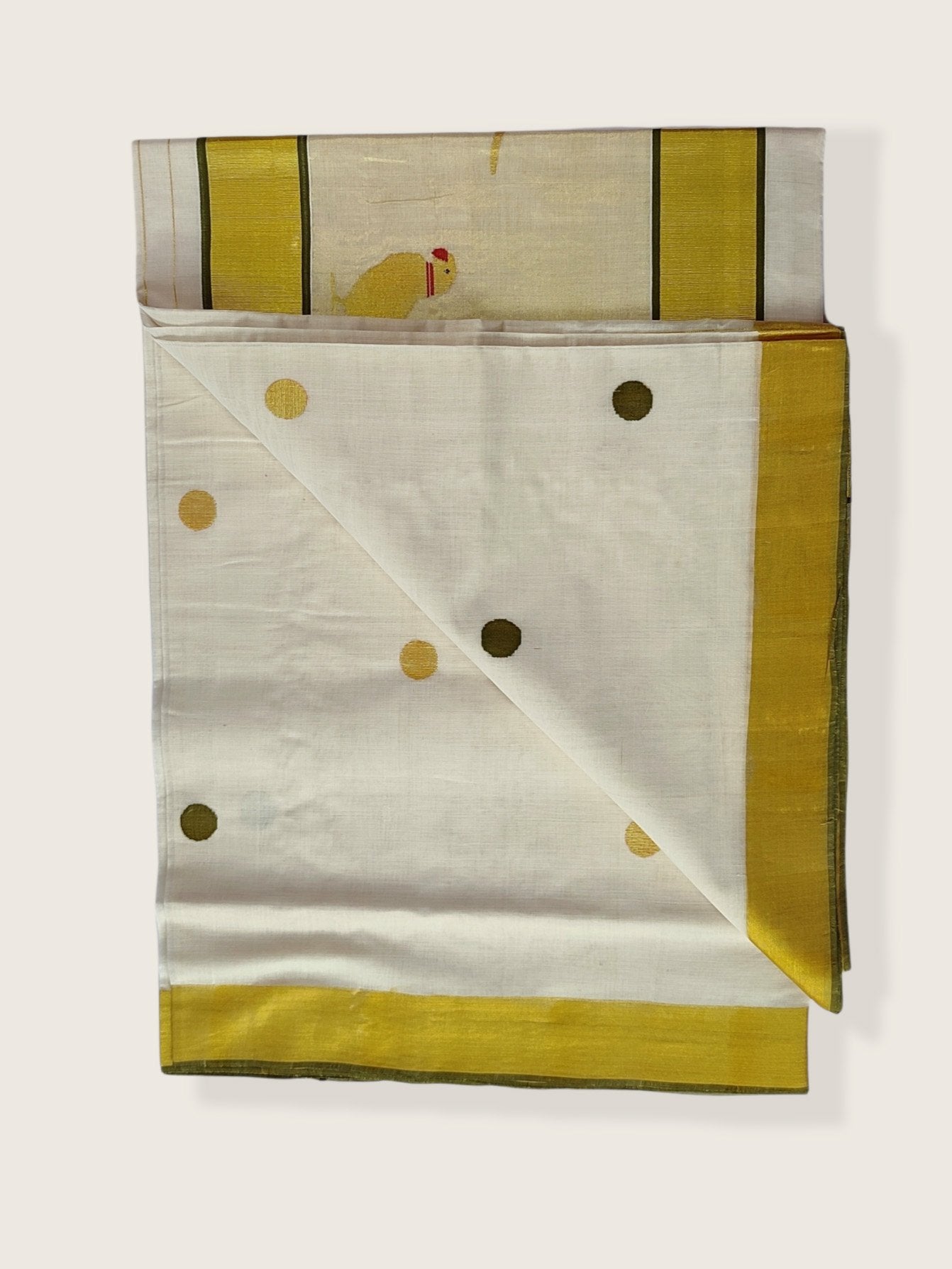 Kerala Kasavu Saree Premium Balaramapuram Handloom with Handwoven Parrot Motiff
