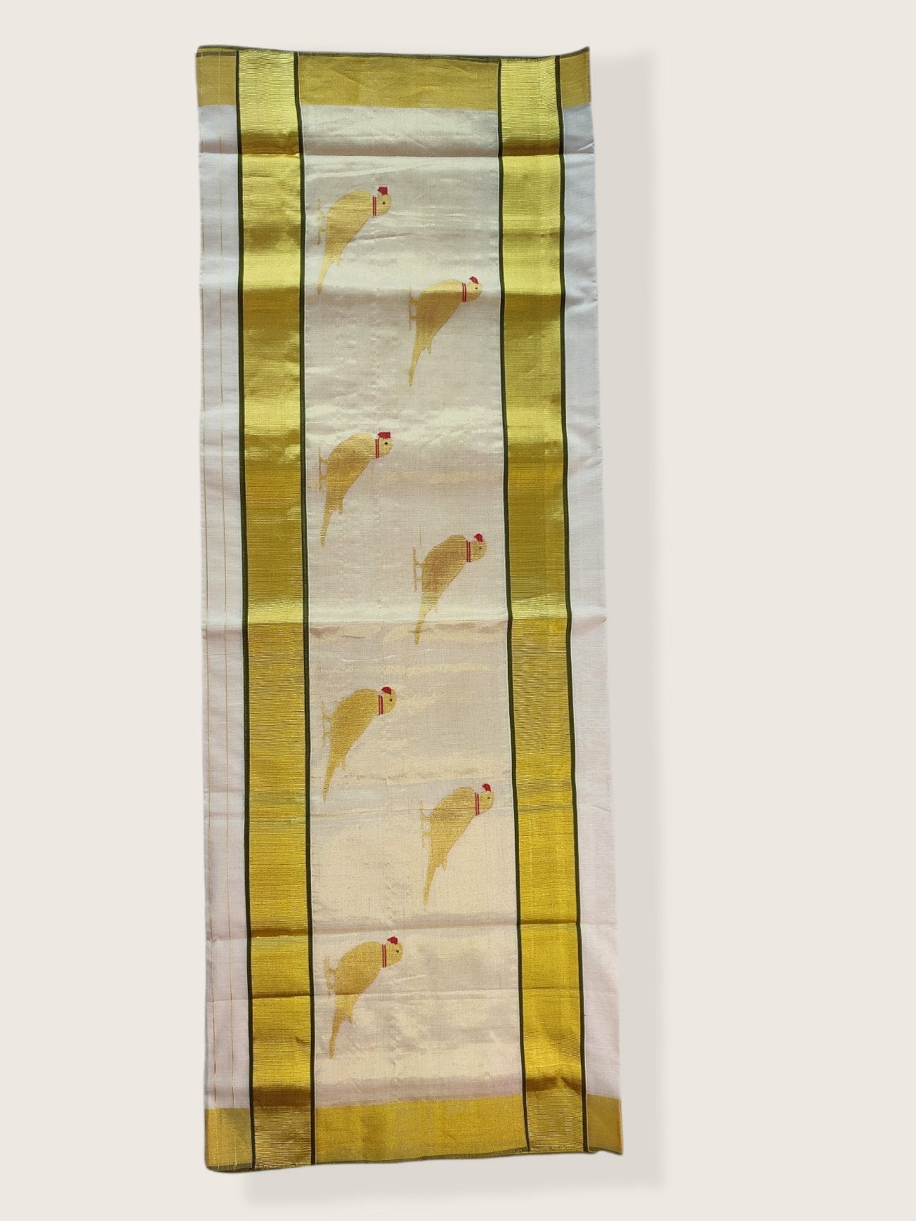 Kerala Kasavu Saree Premium Balaramapuram Handloom with Handwoven Parrot Motiff