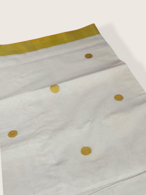 Kerala Kasavu Saree Premium Balaramapuram Handloom with Handwoven Lotus Motiff